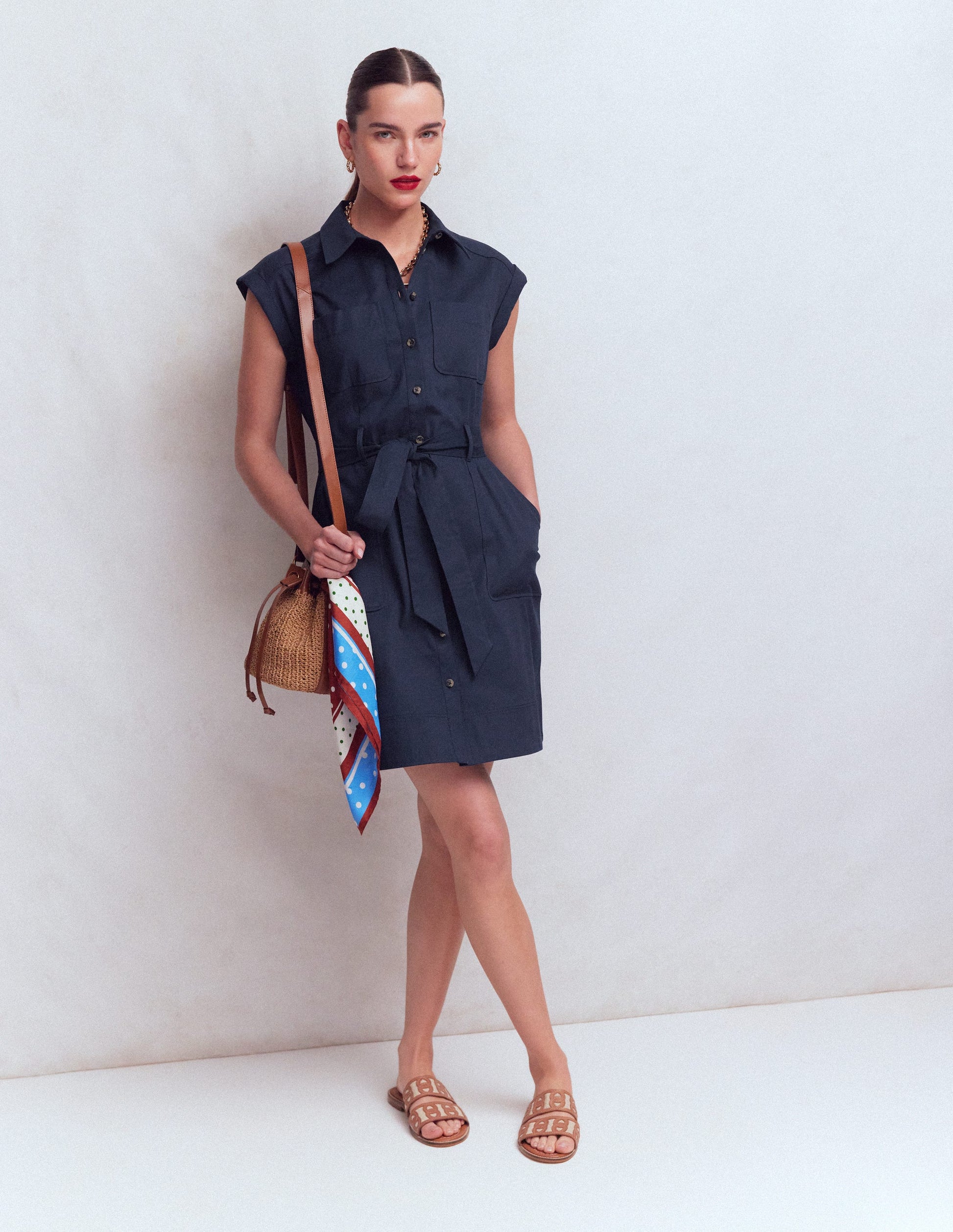 Boden Women's Short Belted Shirt Dress in Blue Boden Women's Short Belted Shirt Dress in Blue