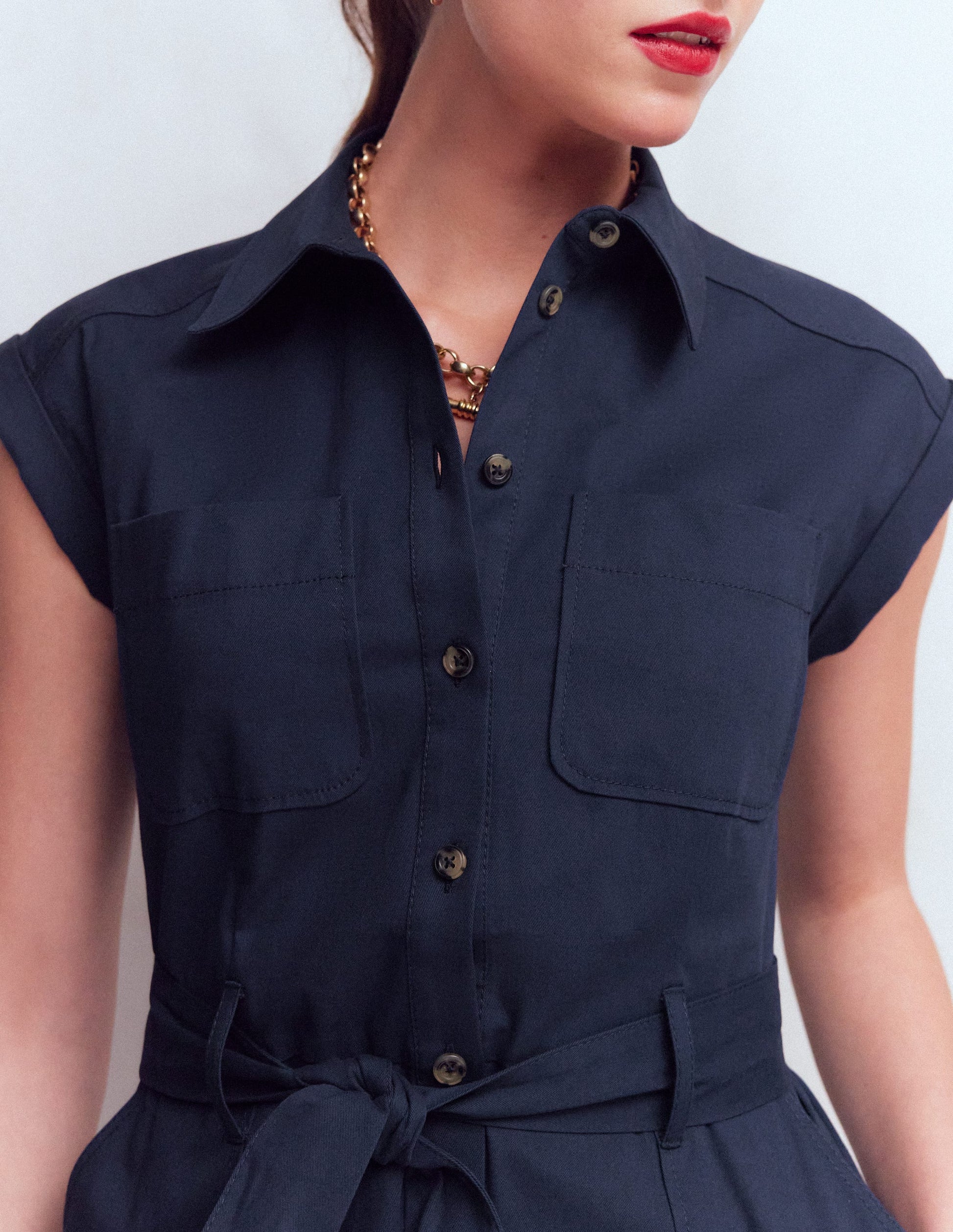 Boden Women's Short Belted Shirt Dress in Blue Boden Women's Short Belted Shirt Dress in Blue
