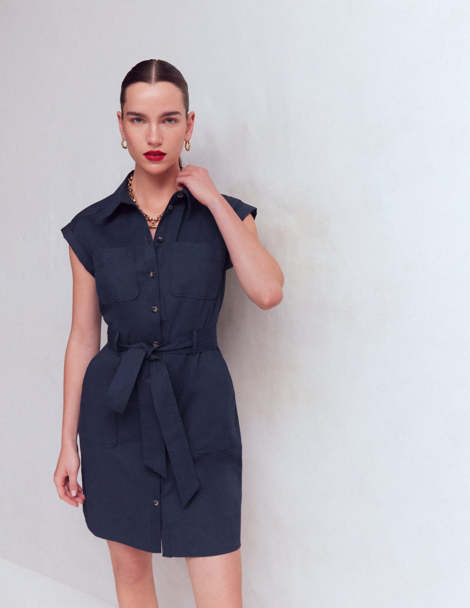 Boden Women's Short Belted Shirt Dress in Blue | Size 12 Boden Women's Short Belted Shirt Dress in Blue | Size 12