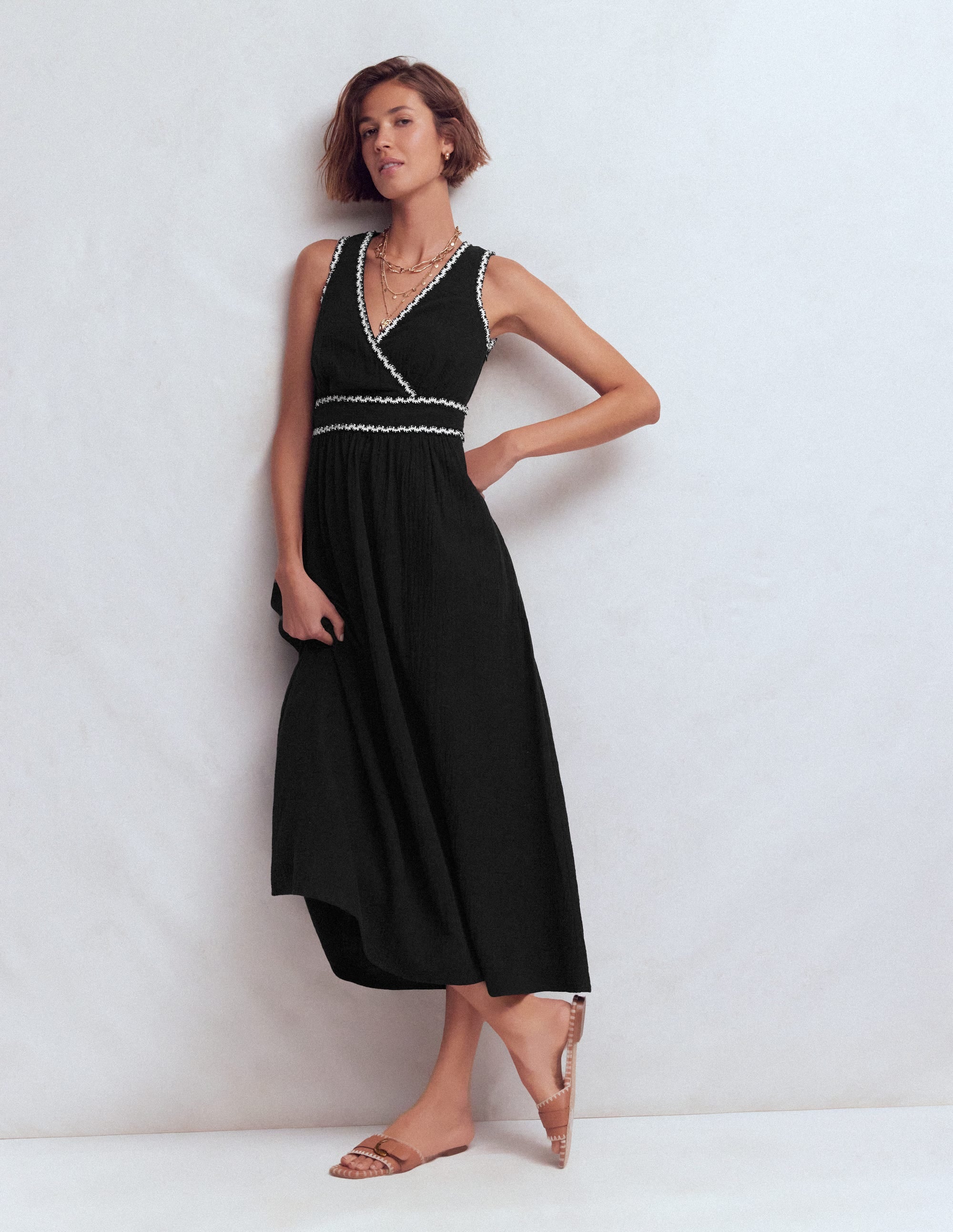 Lorna Trim Double Cloth Dress - Black Ivory
