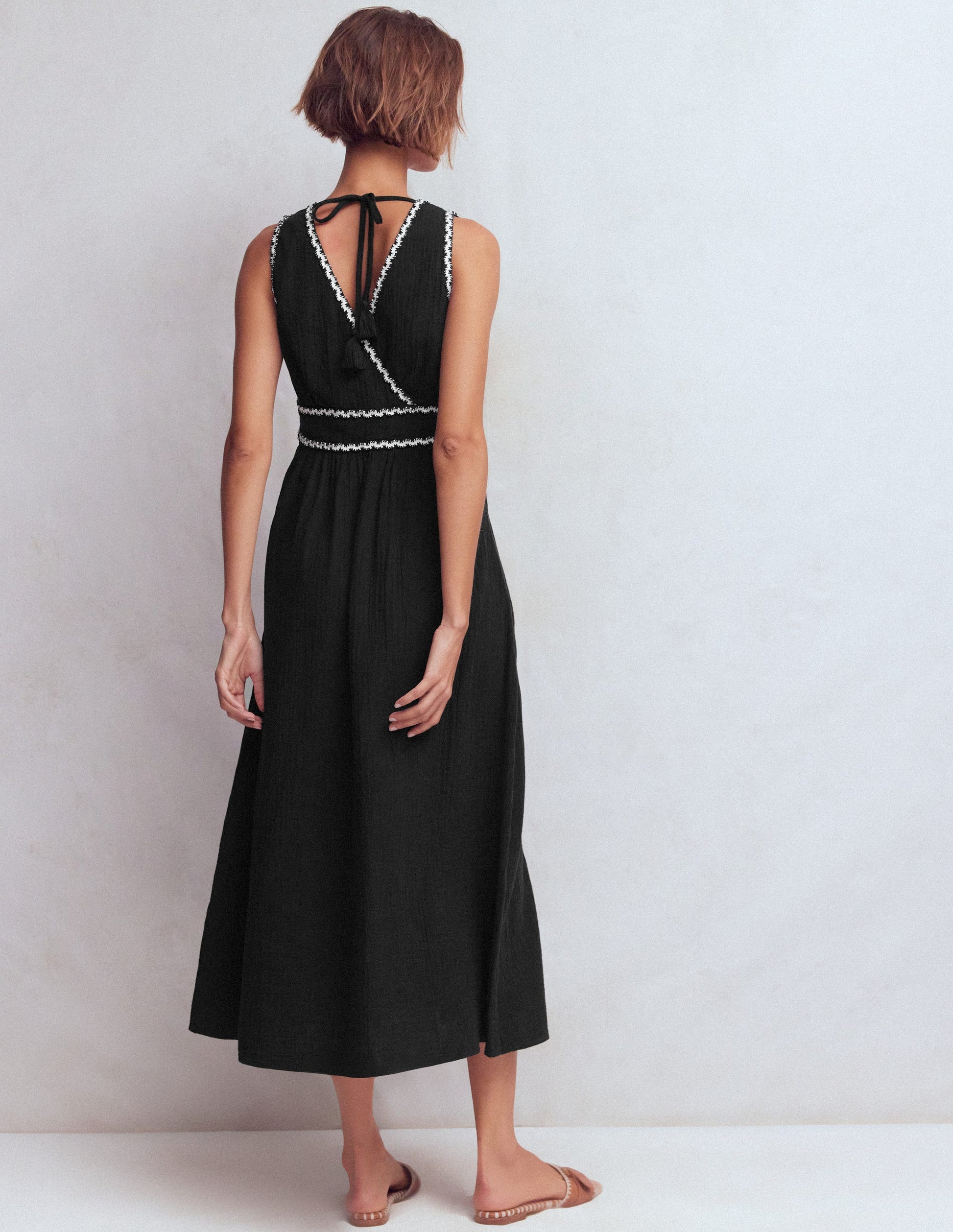 Lorna Trim Double Cloth Dress-Black Ivory-3