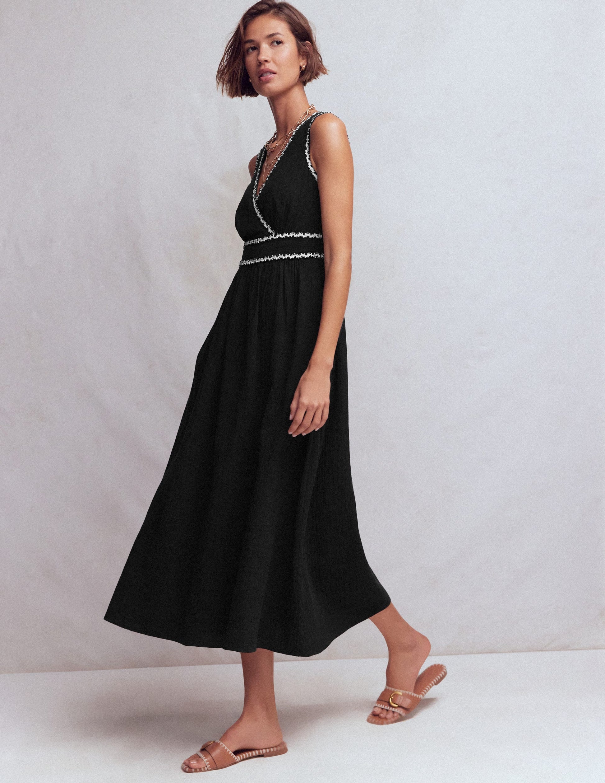 Lorna Trim Double Cloth Dress-Black Ivory-4
