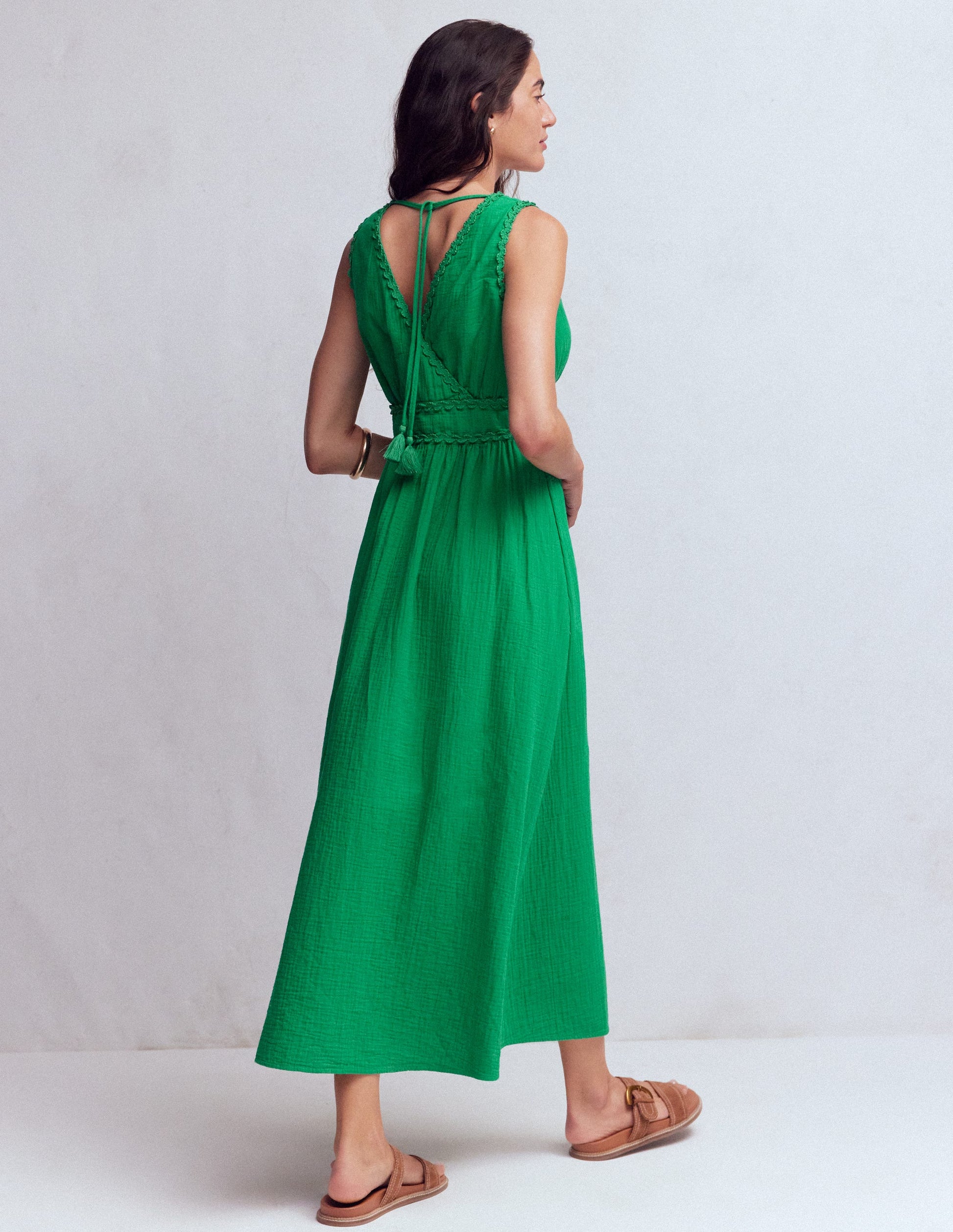 Lorna Trim Double Cloth Dress-Rich Emerald-3