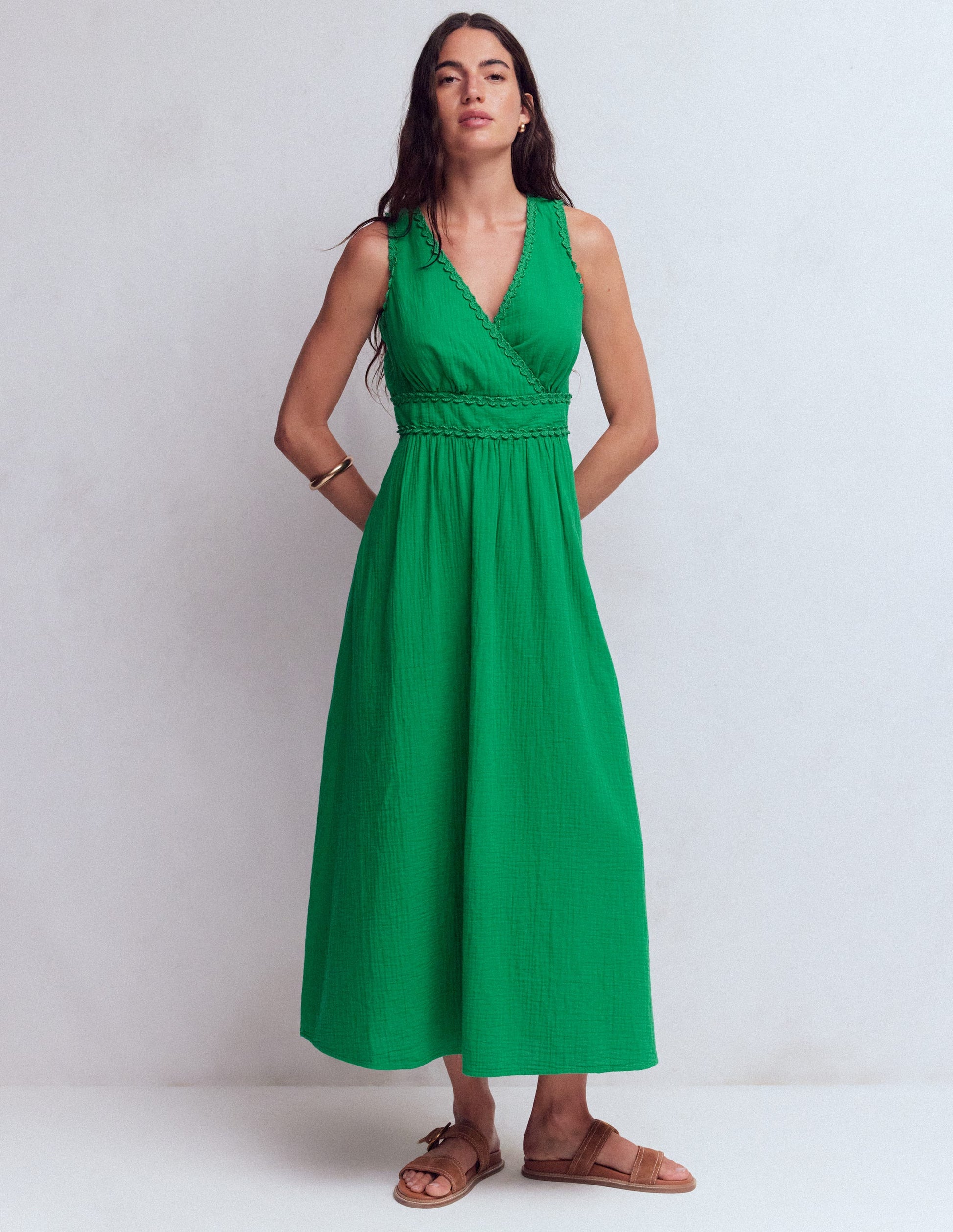 Boden Women's Lorna Trim Double Cloth Dress in Green Boden Women's Lorna Trim Double Cloth Dress in Green