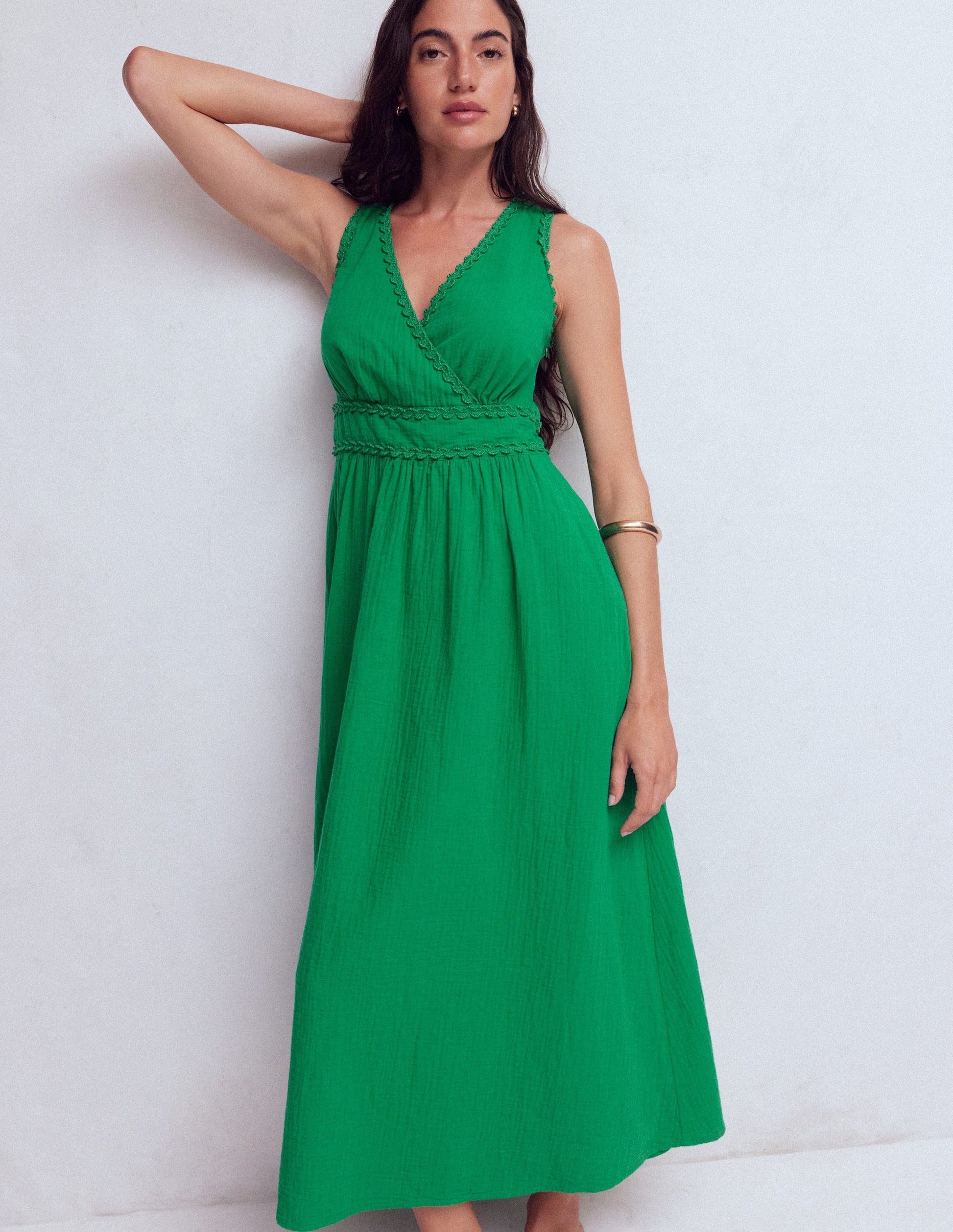 Boden Women's Lorna Trim Double Cloth Dress in Green