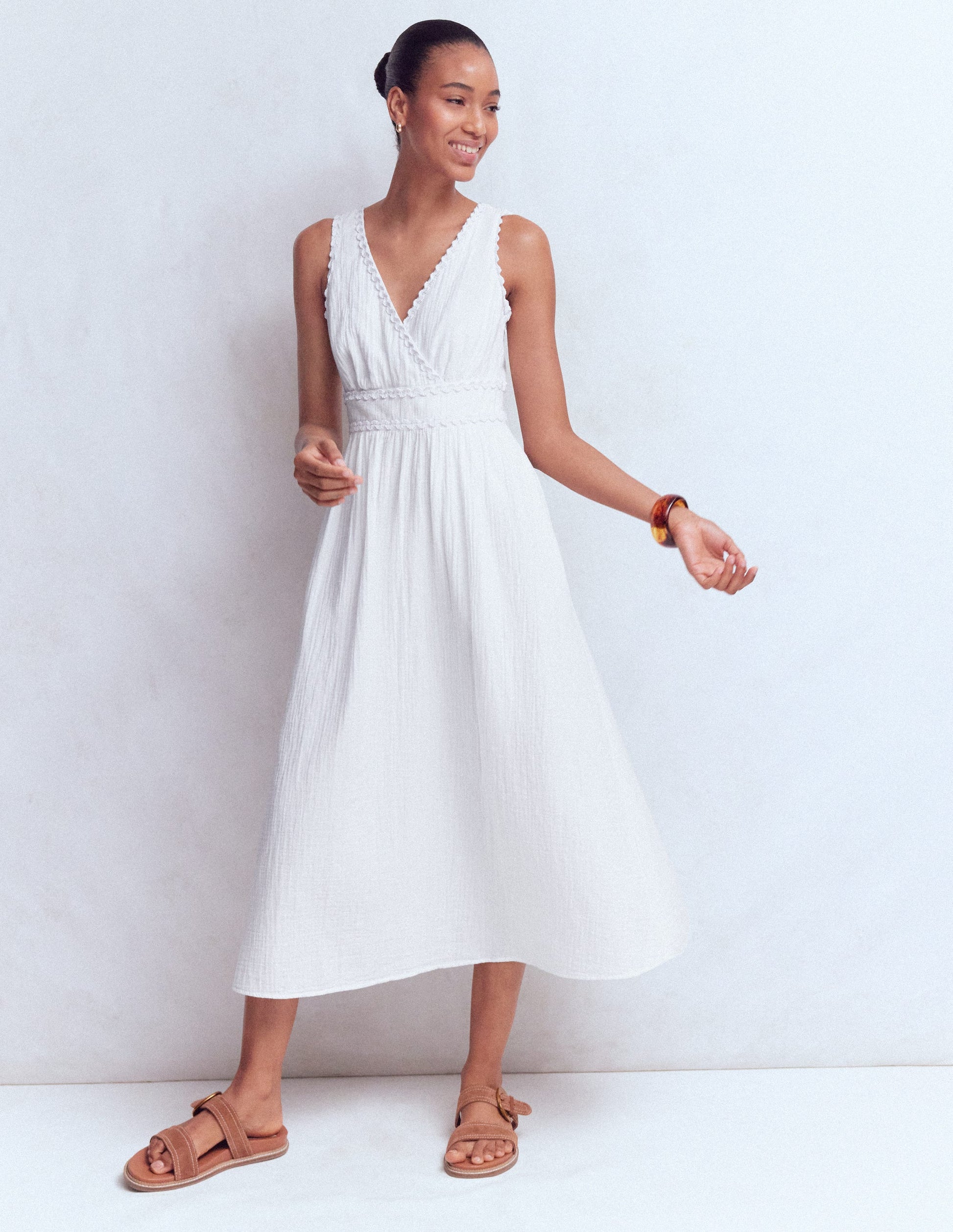 Lorna Trim Double Cloth Dress-White | Boden USA Lorna Trim Double Cloth Dress-White | Boden USA