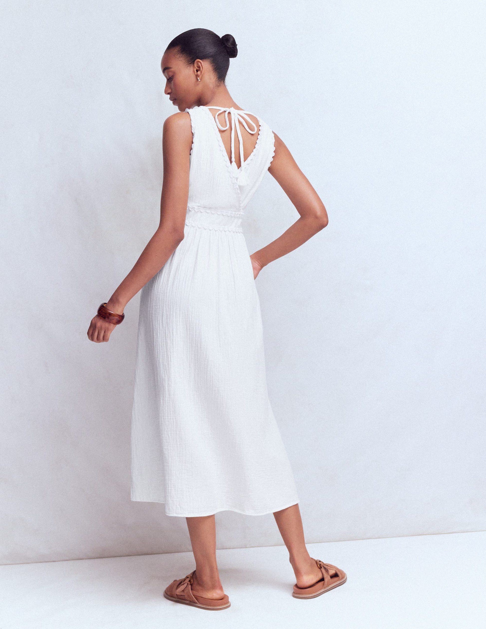 white double lined dress Vestido Maxi Doble Tela Shay - Blanco