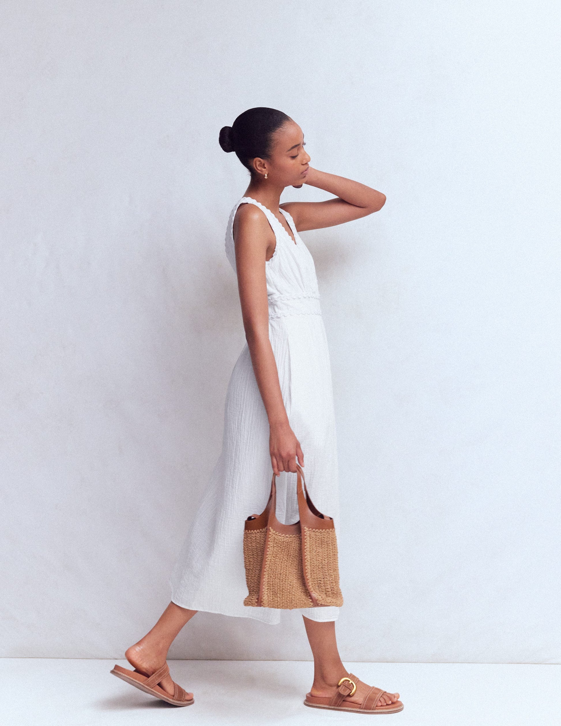 boden white dress Lorna Trim Double Cloth Dress-White