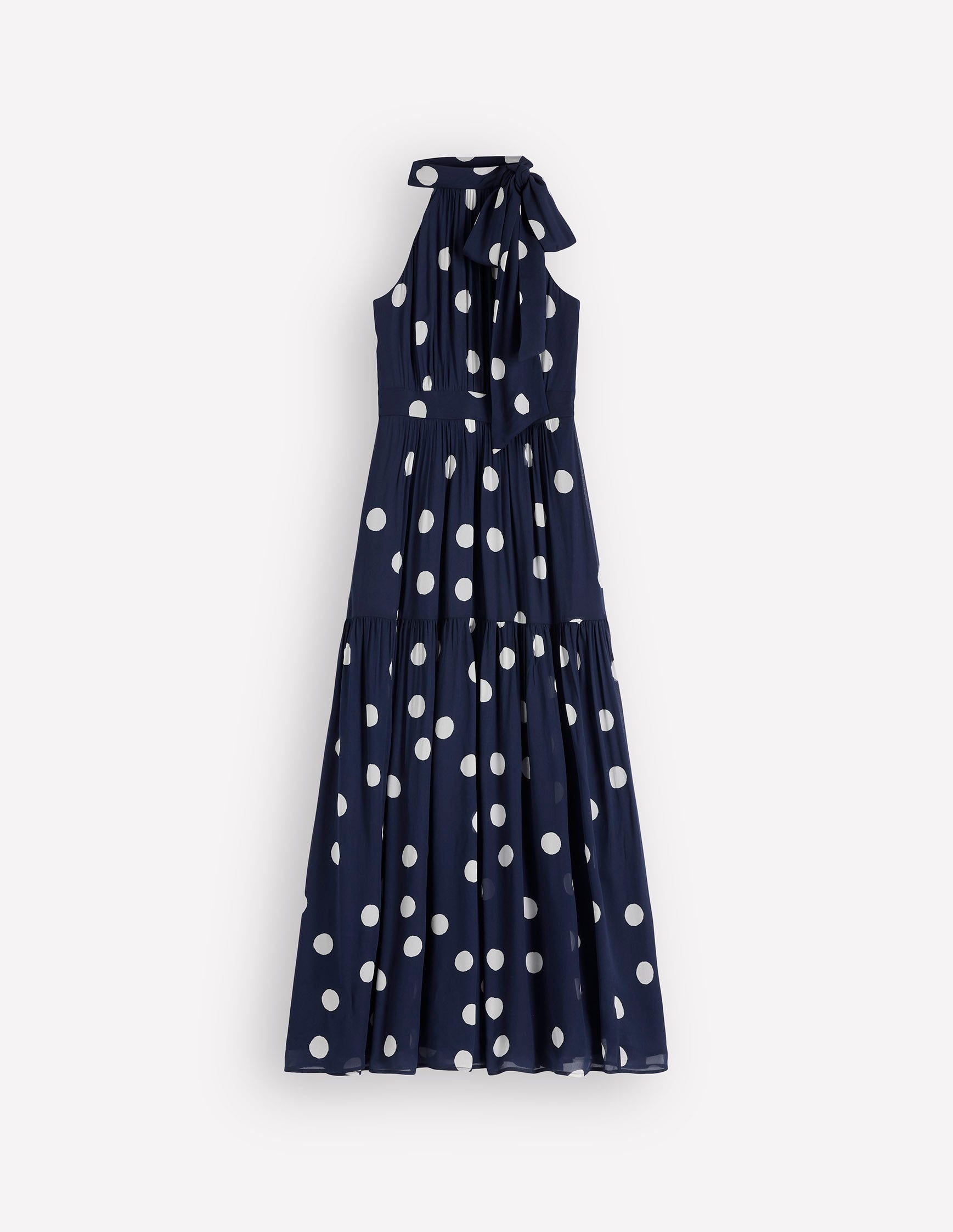 Roisin Tie Neck Maxi Dress-Navy Painted Dot Spaced - Image 6