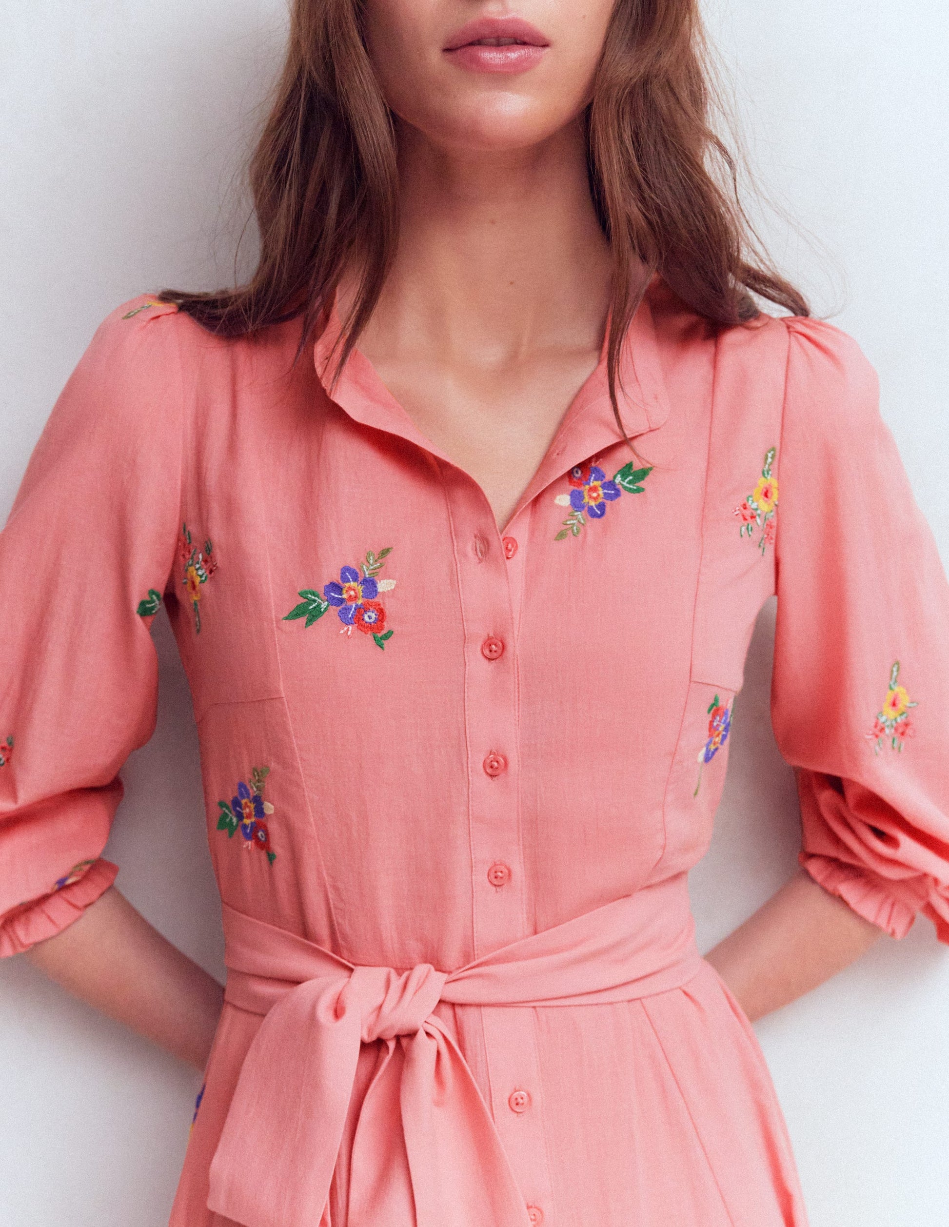 Embroidered Shirt Dress-Pink Embroidery | Boden USA Embroidered Shirt Dress-Pink Embroidery | Boden USA
