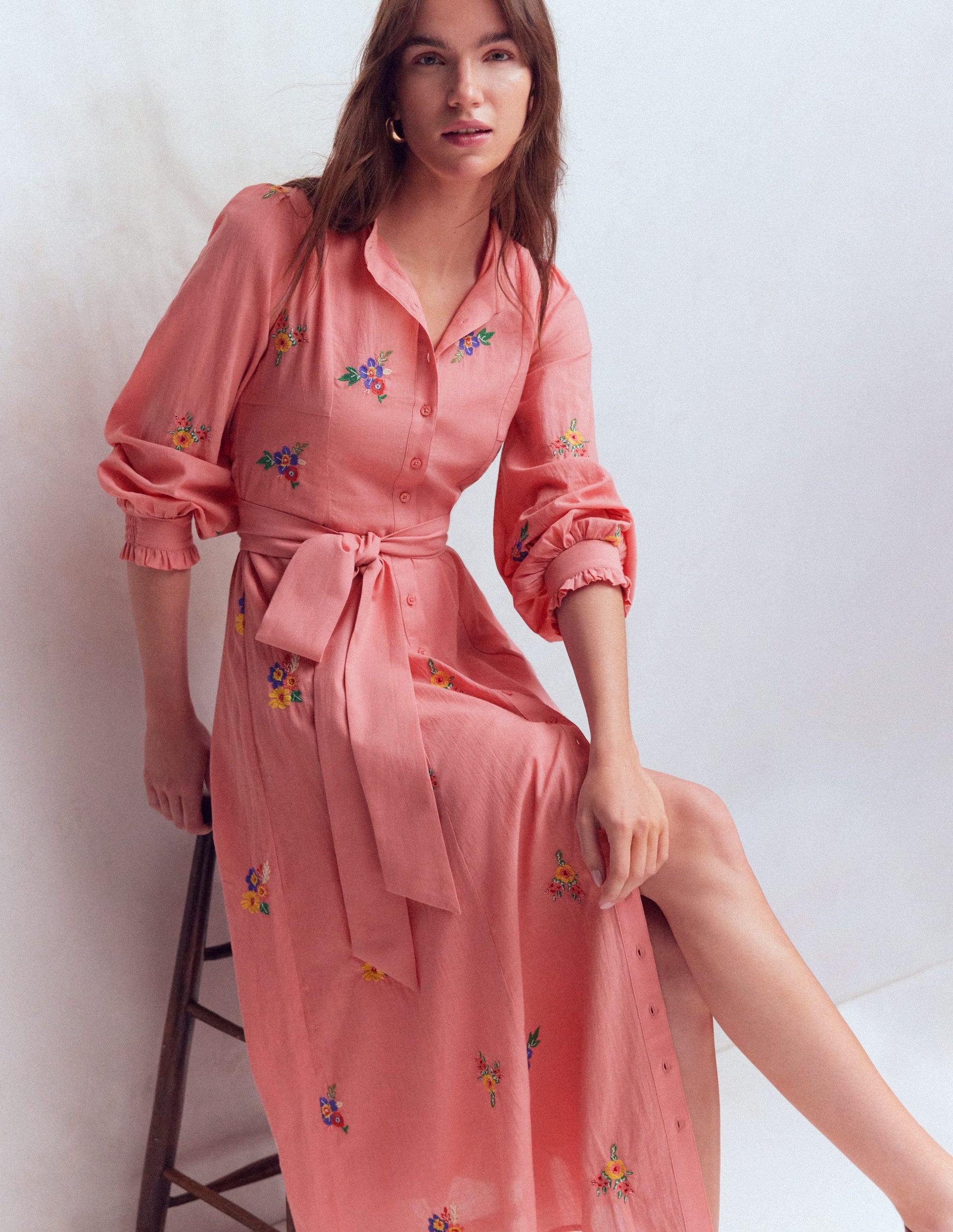 Embroidered Shirt Dress-Pink Embroidery | Boden USA Embroidered Shirt Dress-Pink Embroidery | Boden USA