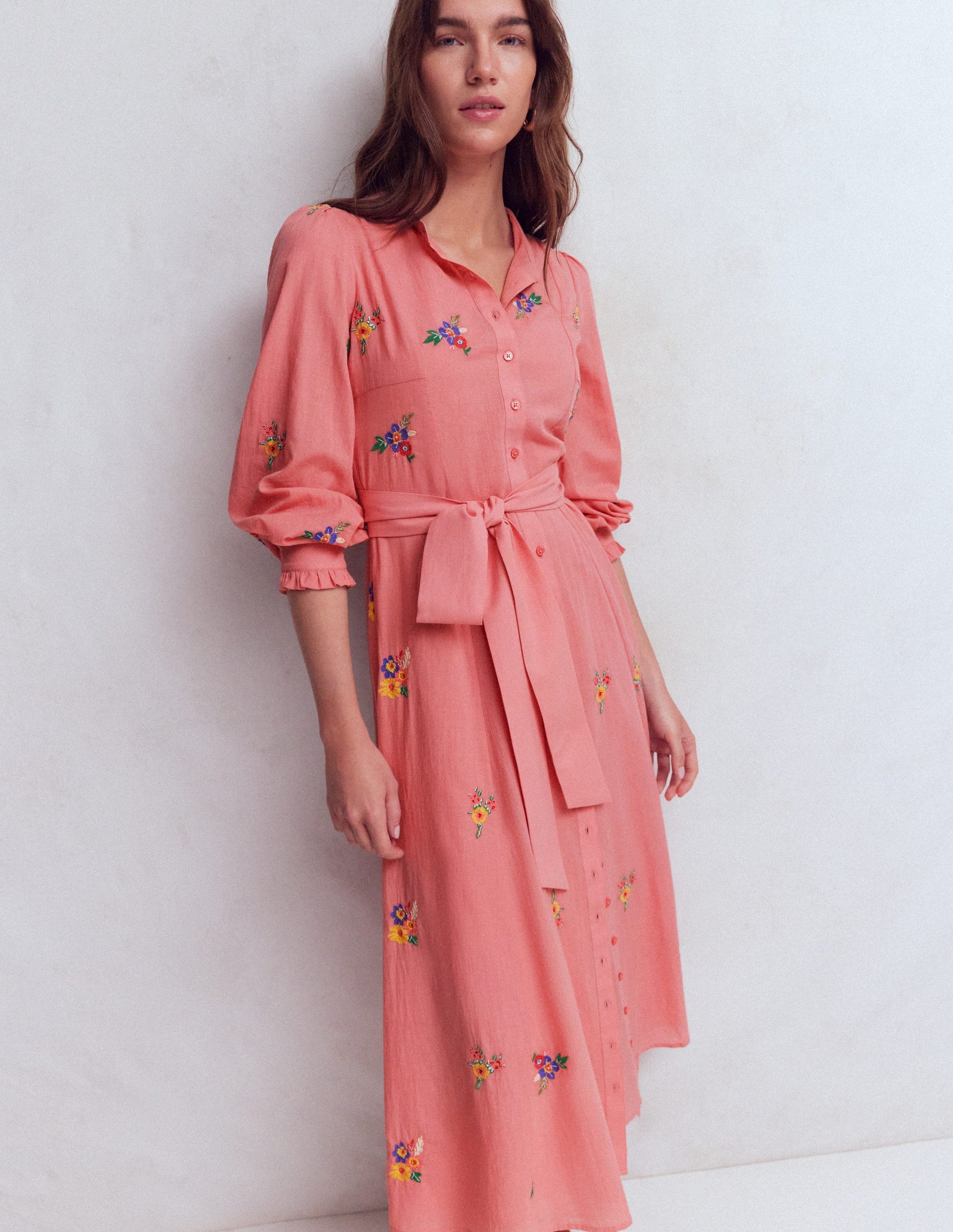 Boden Women's Embroidered Shirt Dress in Pink | Size 14 Boden Women's Embroidered Shirt Dress in Pink | Size 14