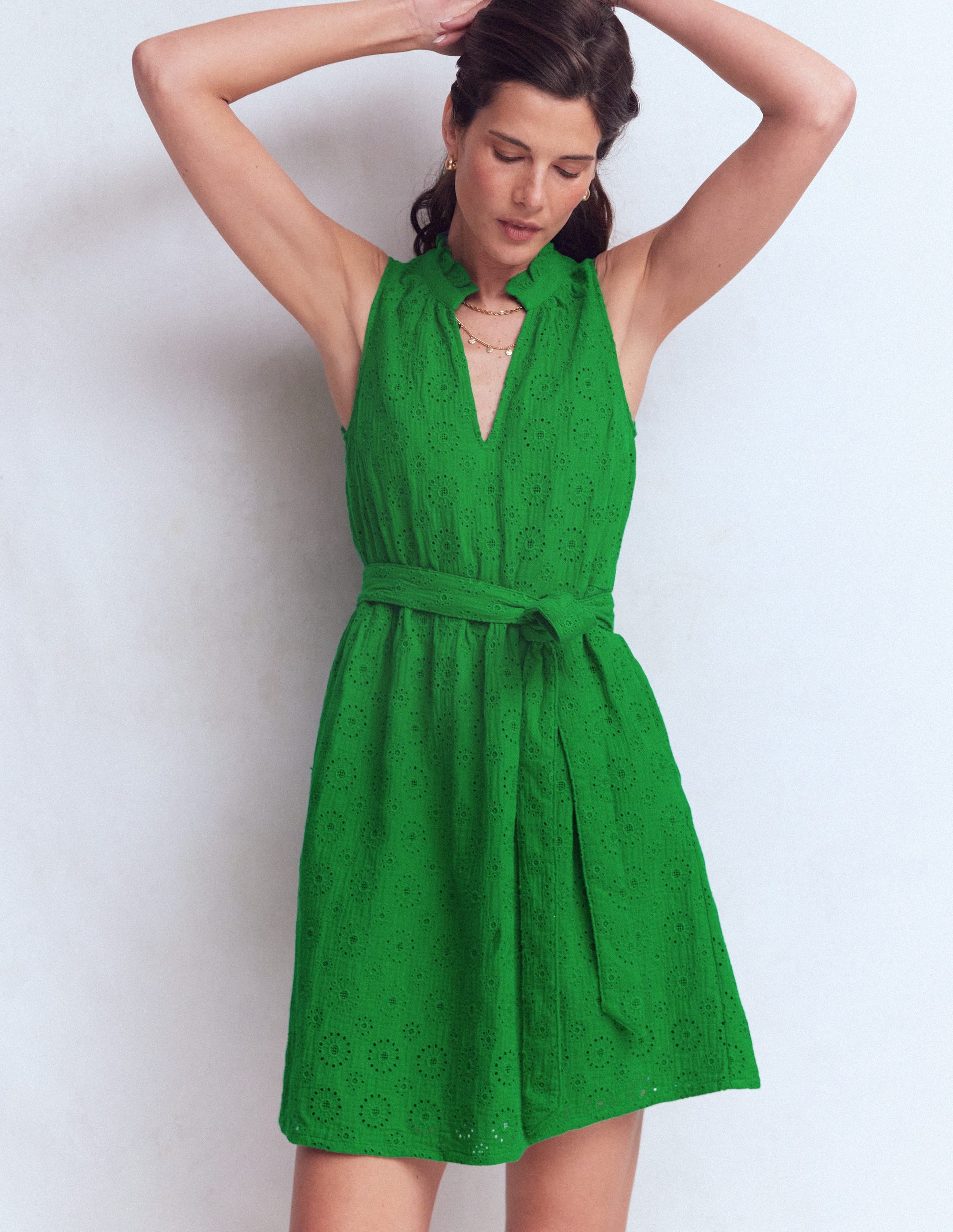 Viv Double Cloth Short Dress-Highland Green Broderie - Image 1