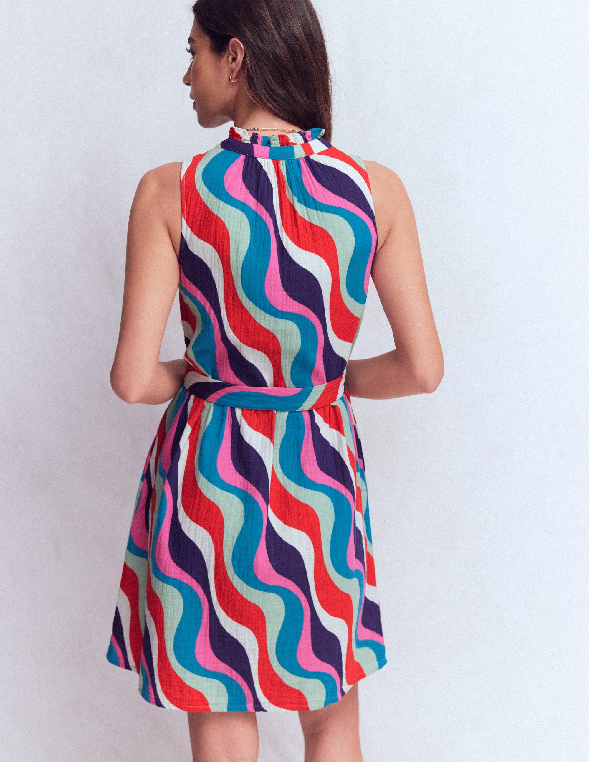 Viv Double Cloth Short Dress-Multi, Rythmic Wave - Image 3
