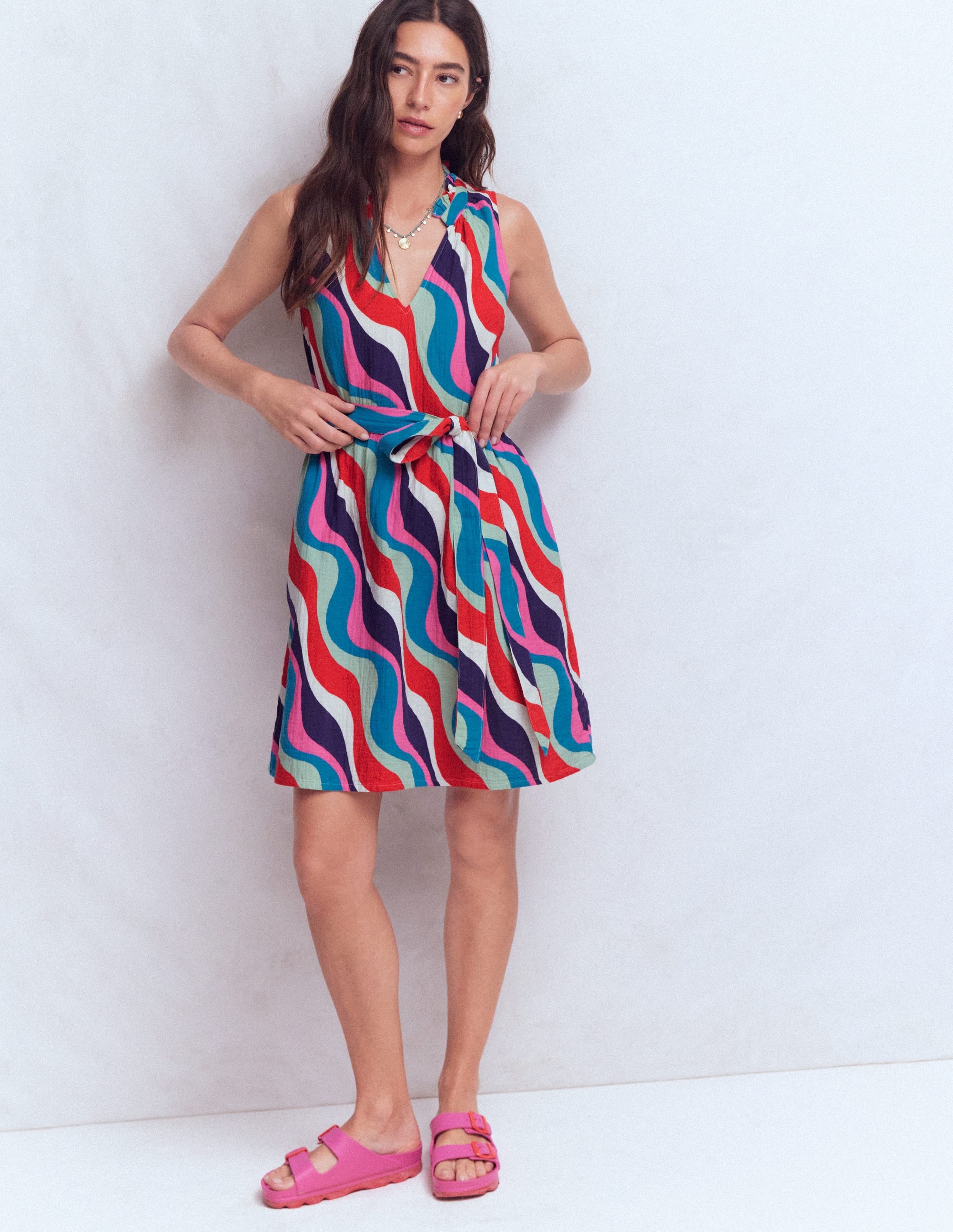Viv Double Cloth Short Dress-Multi, Rythmic Wave - Image 4