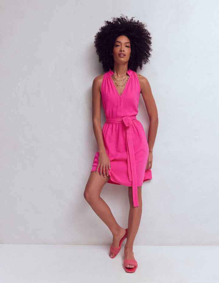 Viv Double Cloth Short Dress-Pink Peony