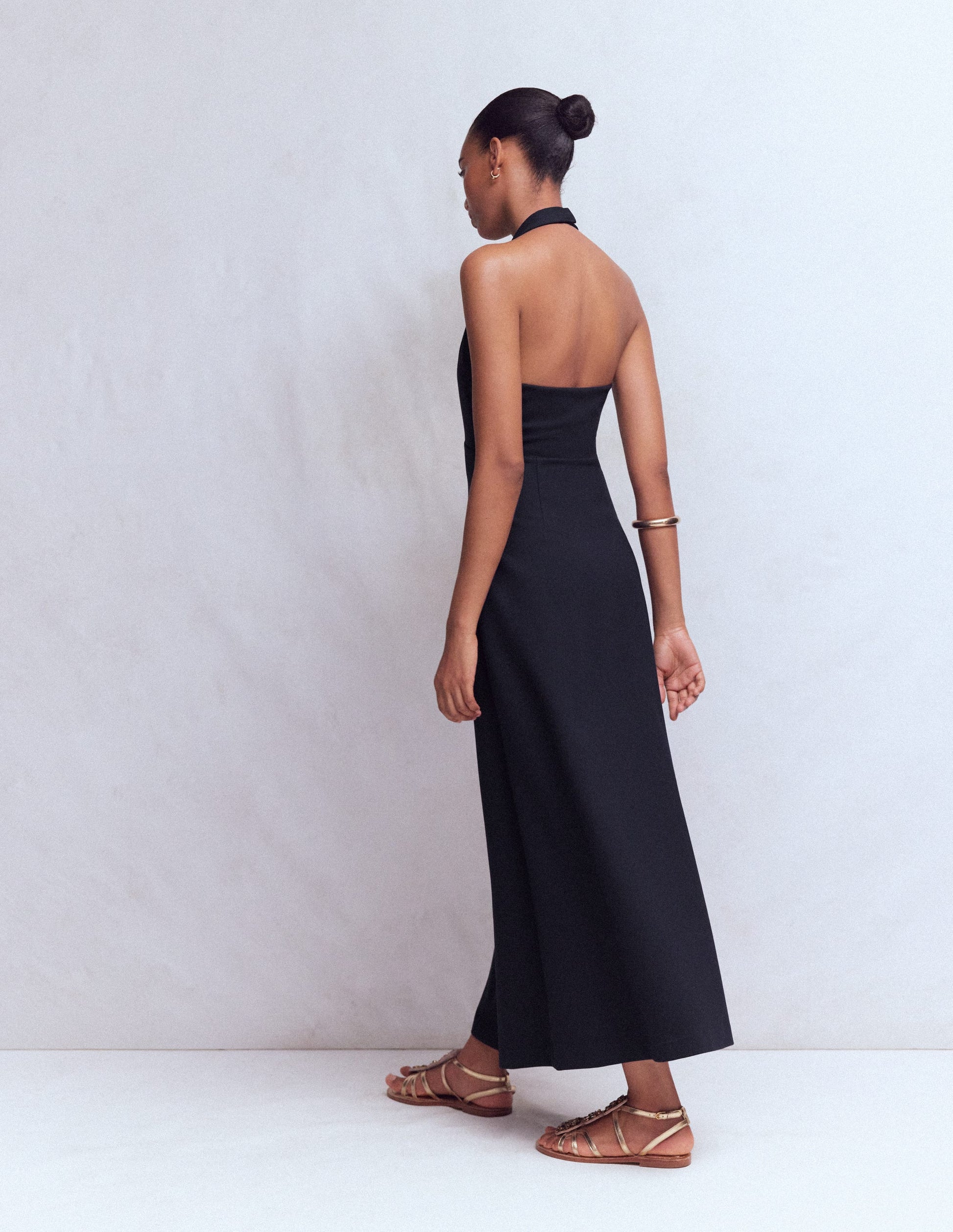 Halter Neck Jersey Maxi Dress-Navy