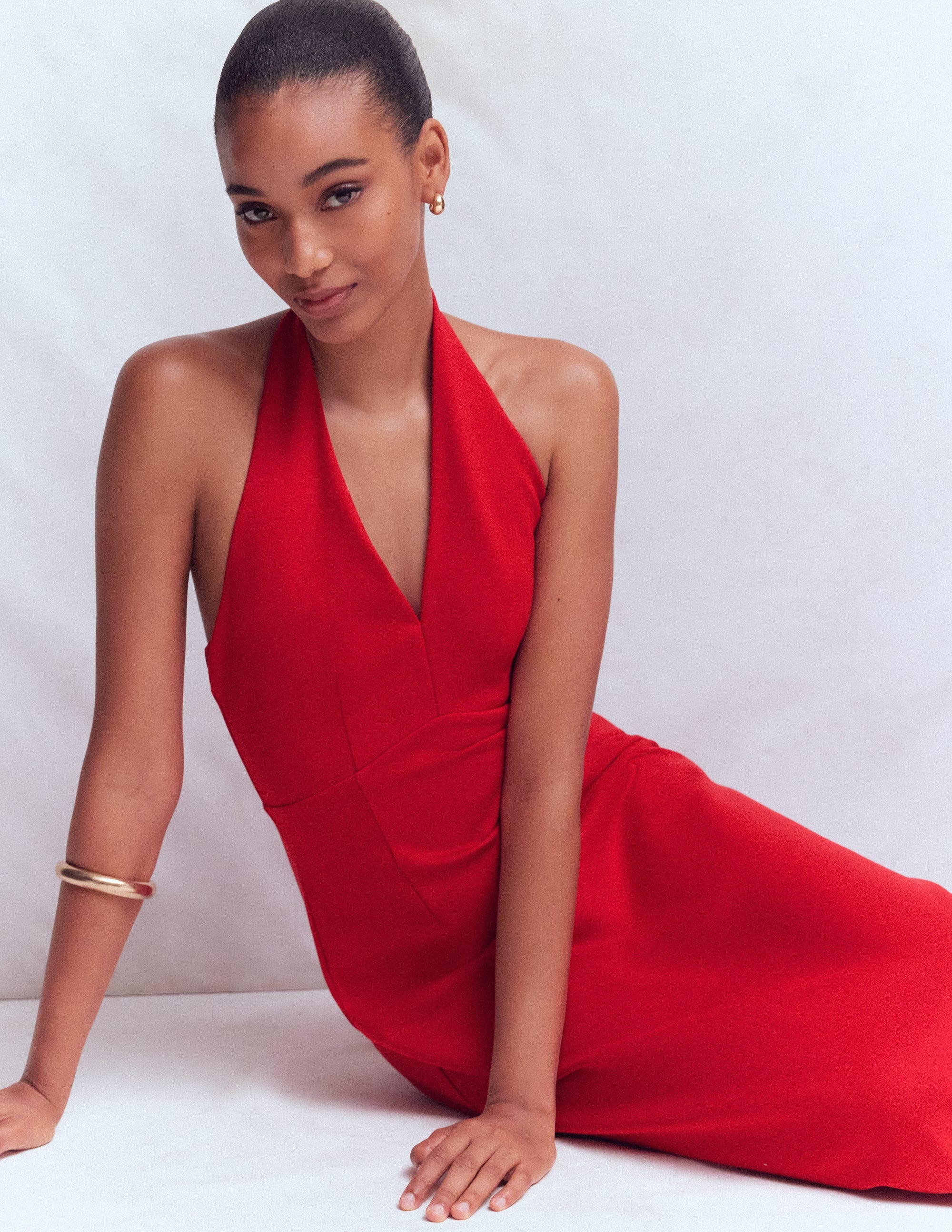 Halter Neck Empire Maxi Dress-Red - Image 4