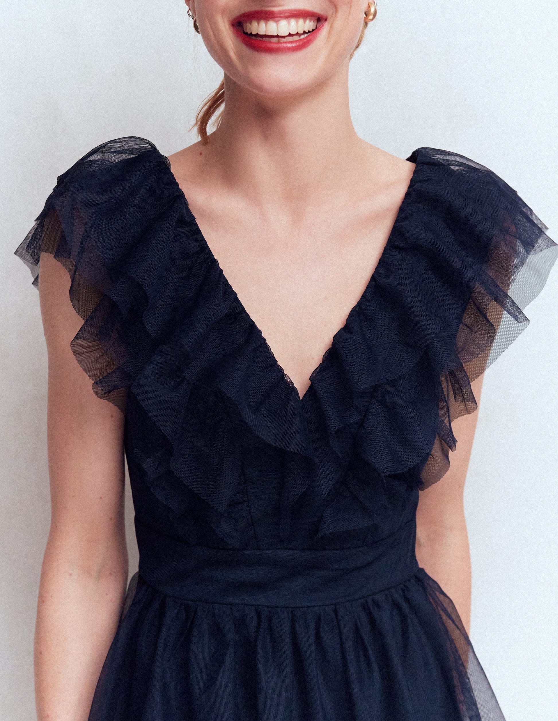 Ruffle Tulle Tiered Dress-Navy-4