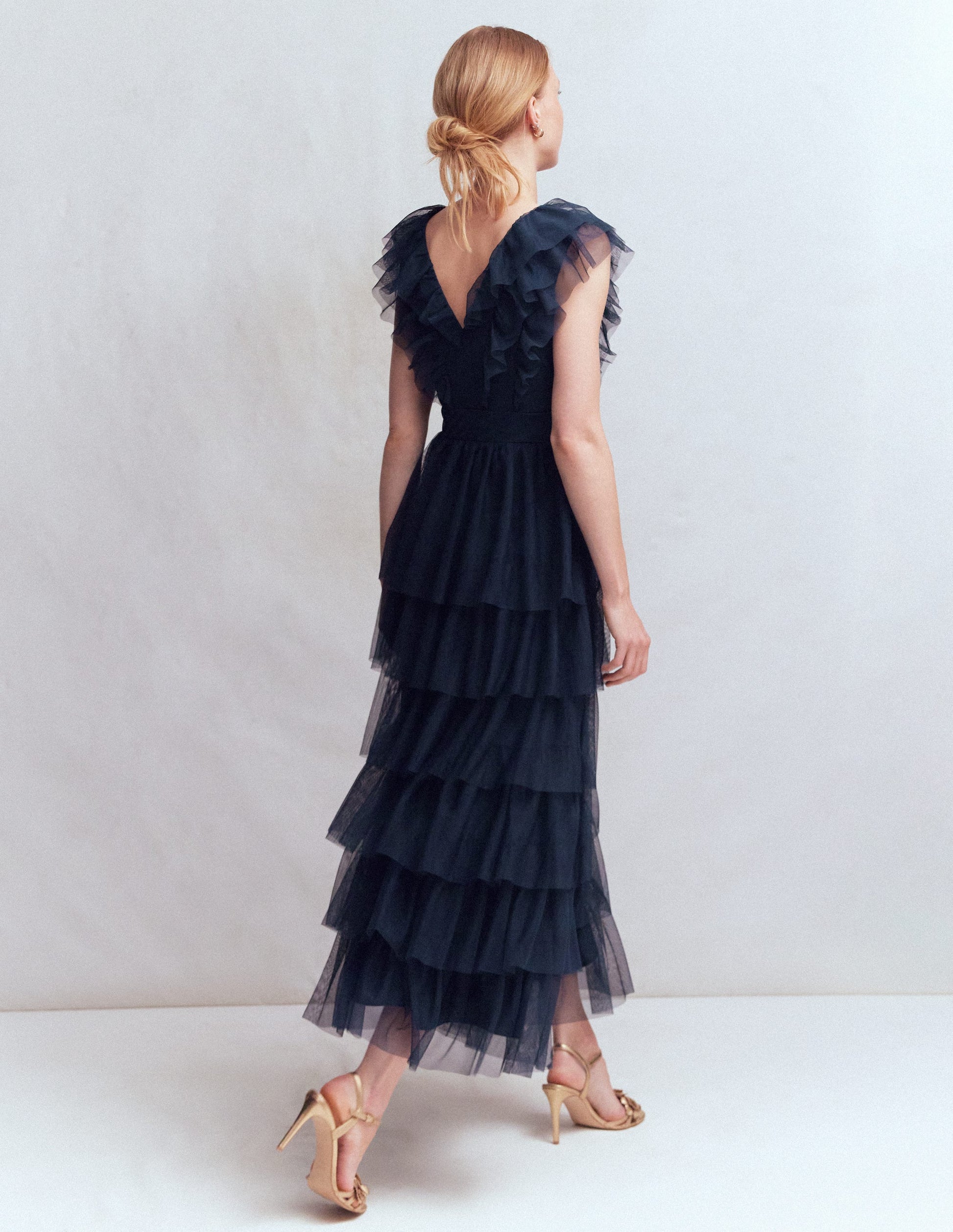 Ruffle Tulle Tiered Dress-Navy-5