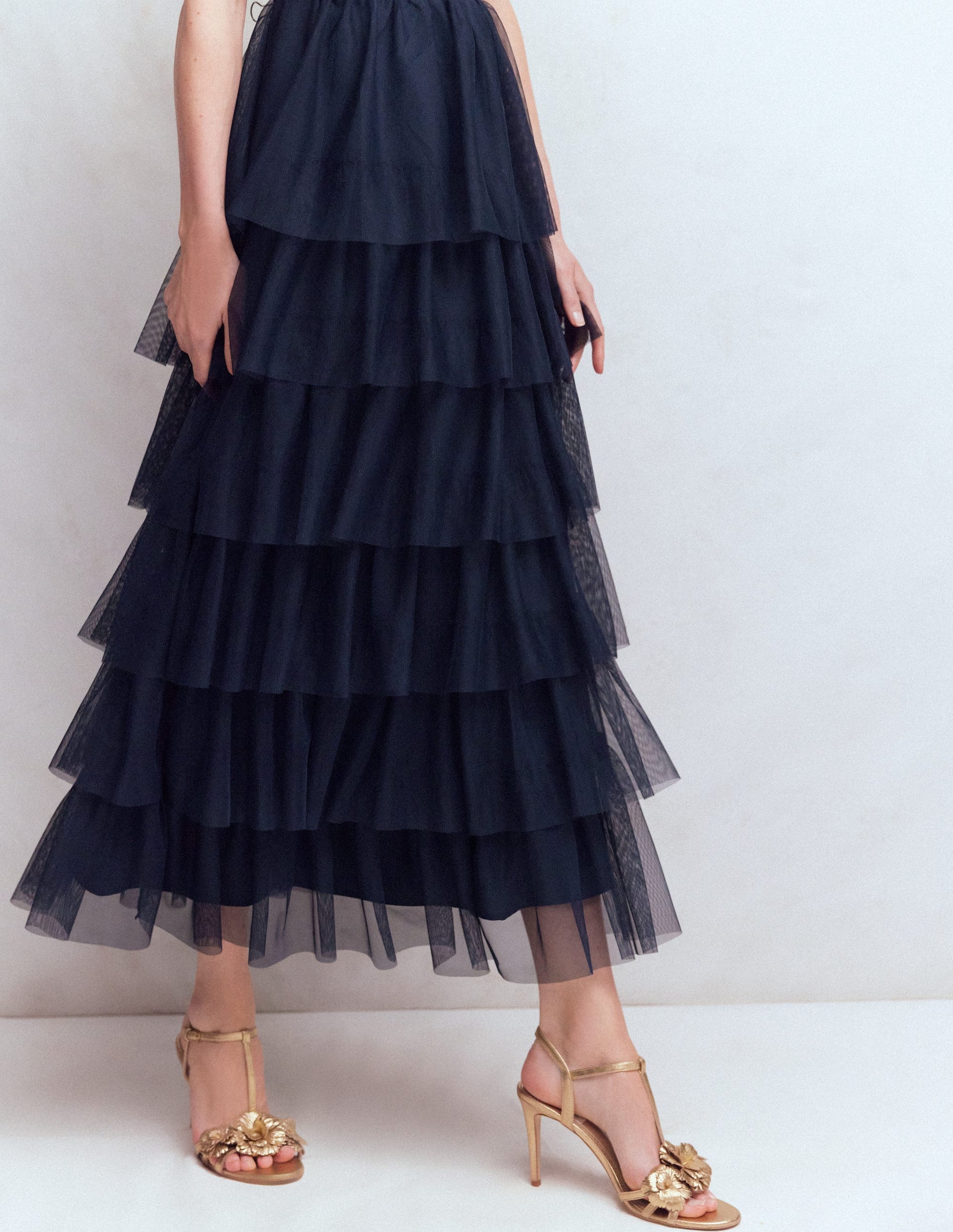 Ruffle Tulle Tiered Dress-Navy-6