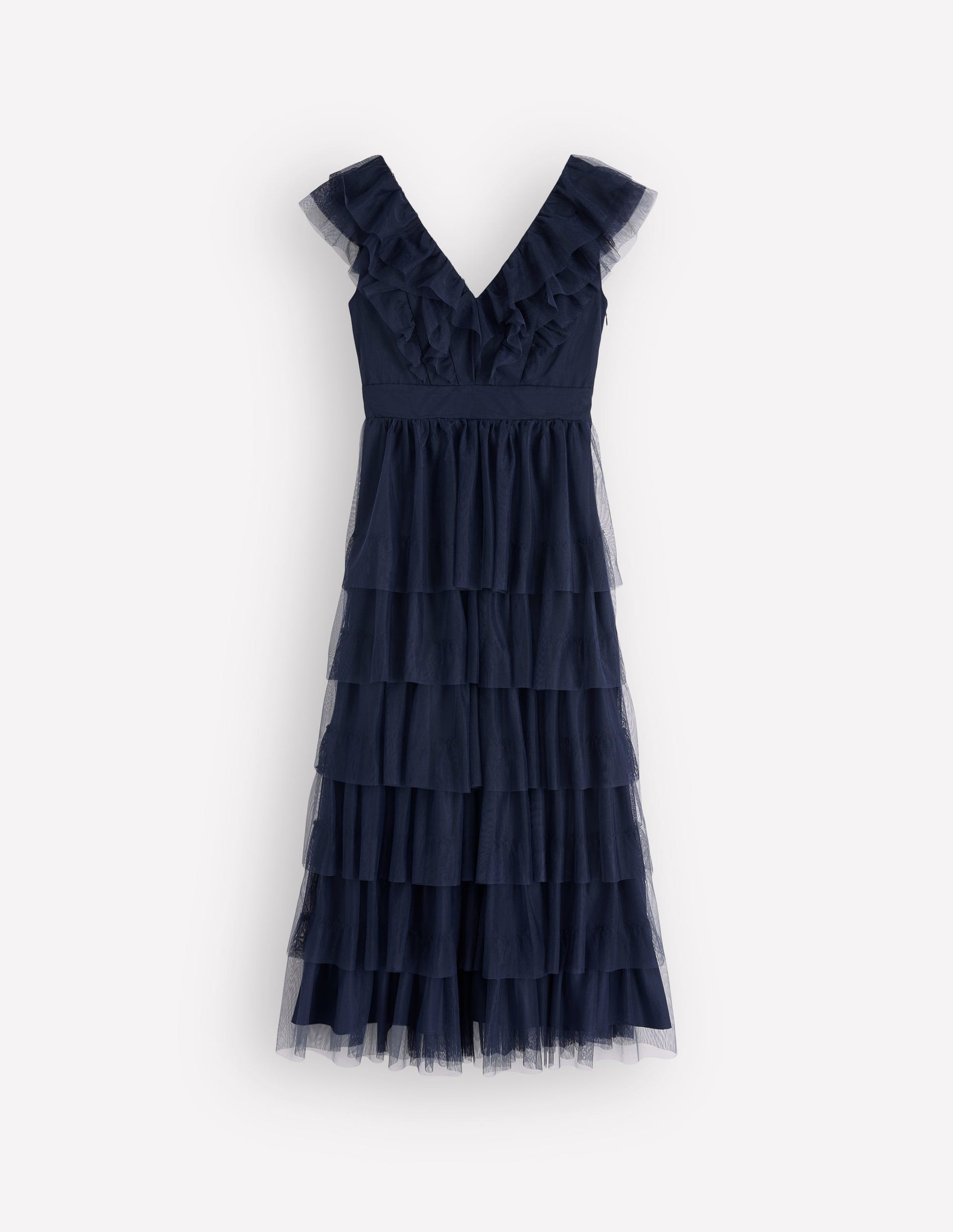 Ruffle Tulle Tiered Dress-Navy-9
