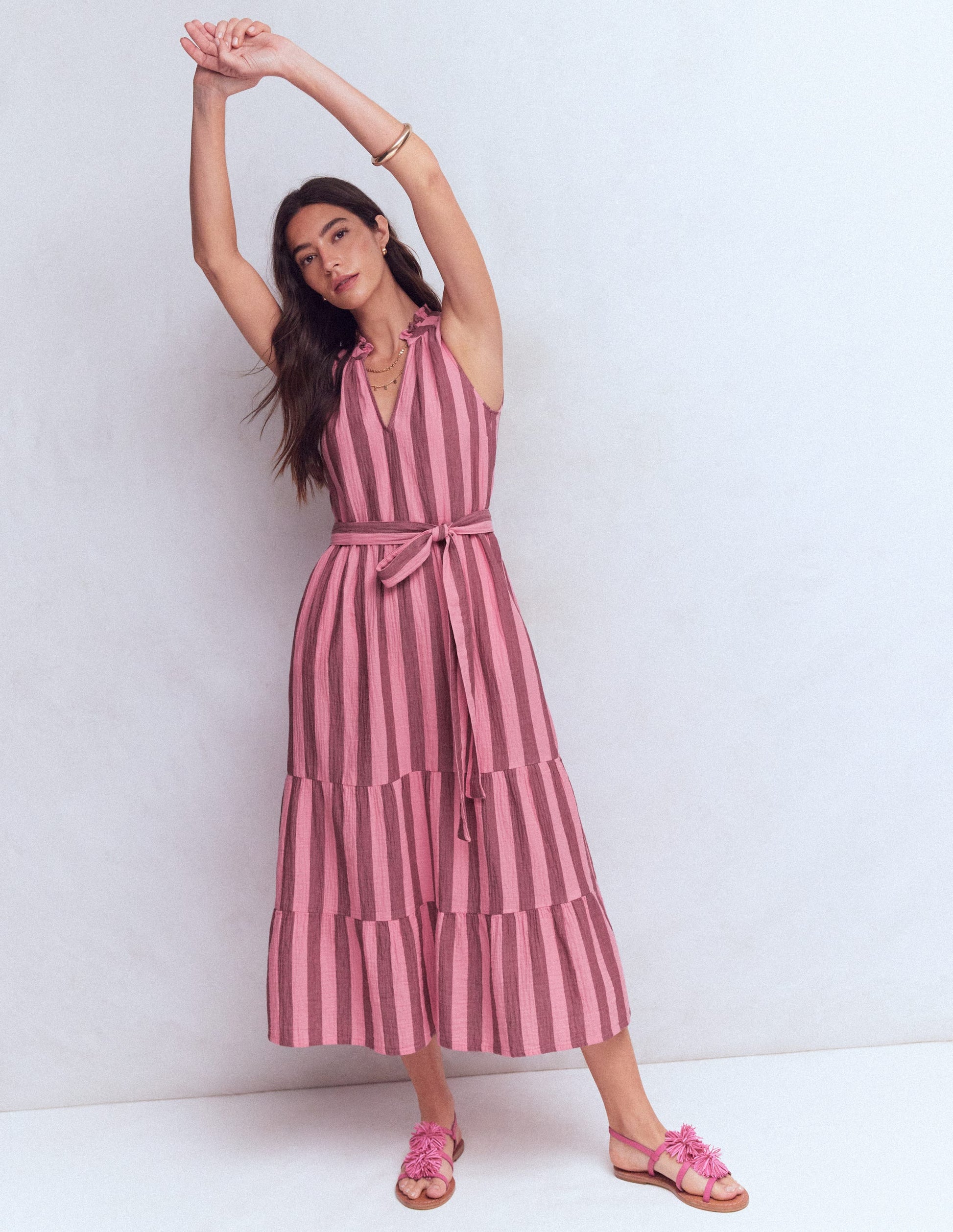 Viv Double Cloth Maxi Dress-Brown Pink Stripe | Boden USA Viv Double Cloth Maxi Dress-Brown Pink Stripe | Boden USA
