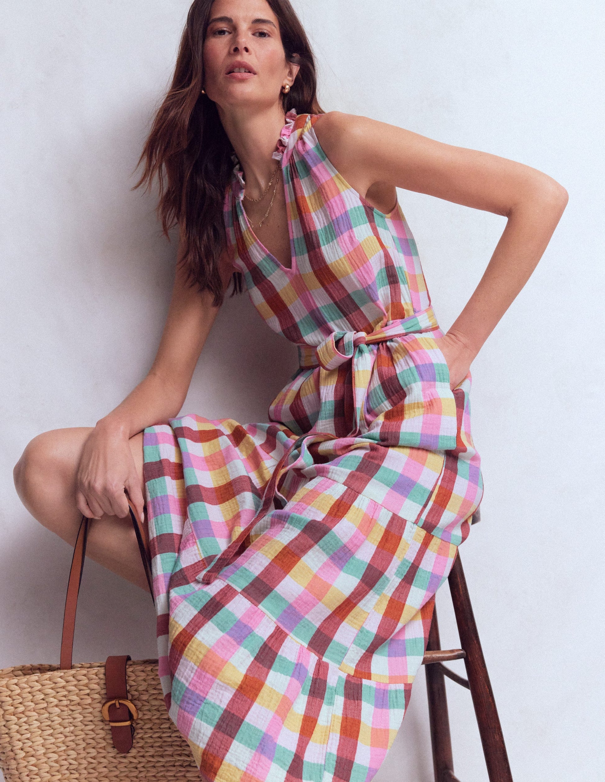 Viv Double Cloth Maxi Dress-Multi Check | Boden USA Viv Double Cloth Maxi Dress-Multi Check | Boden USA