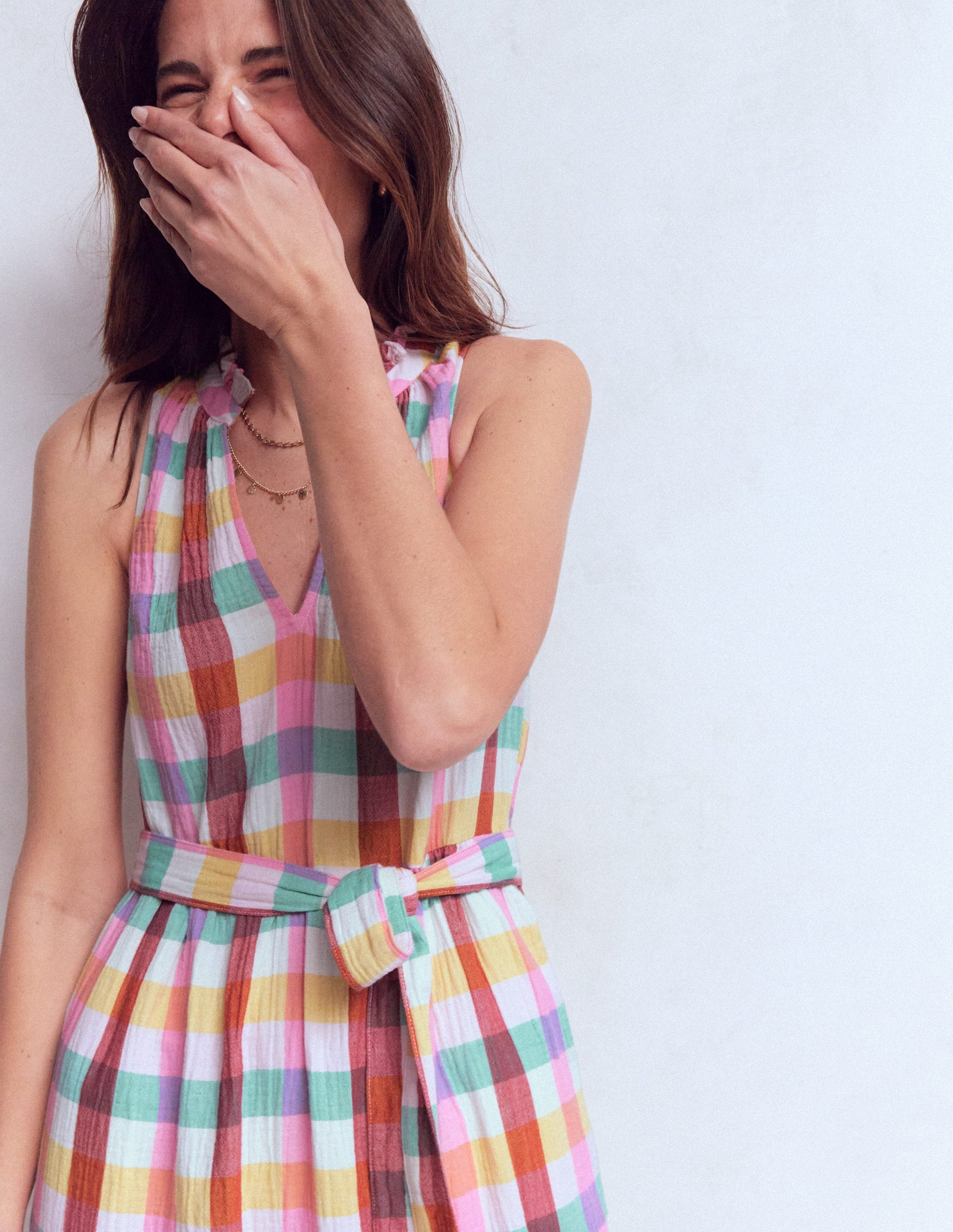 Viv Double Cloth Maxi Dress-Multi Check | Boden USA