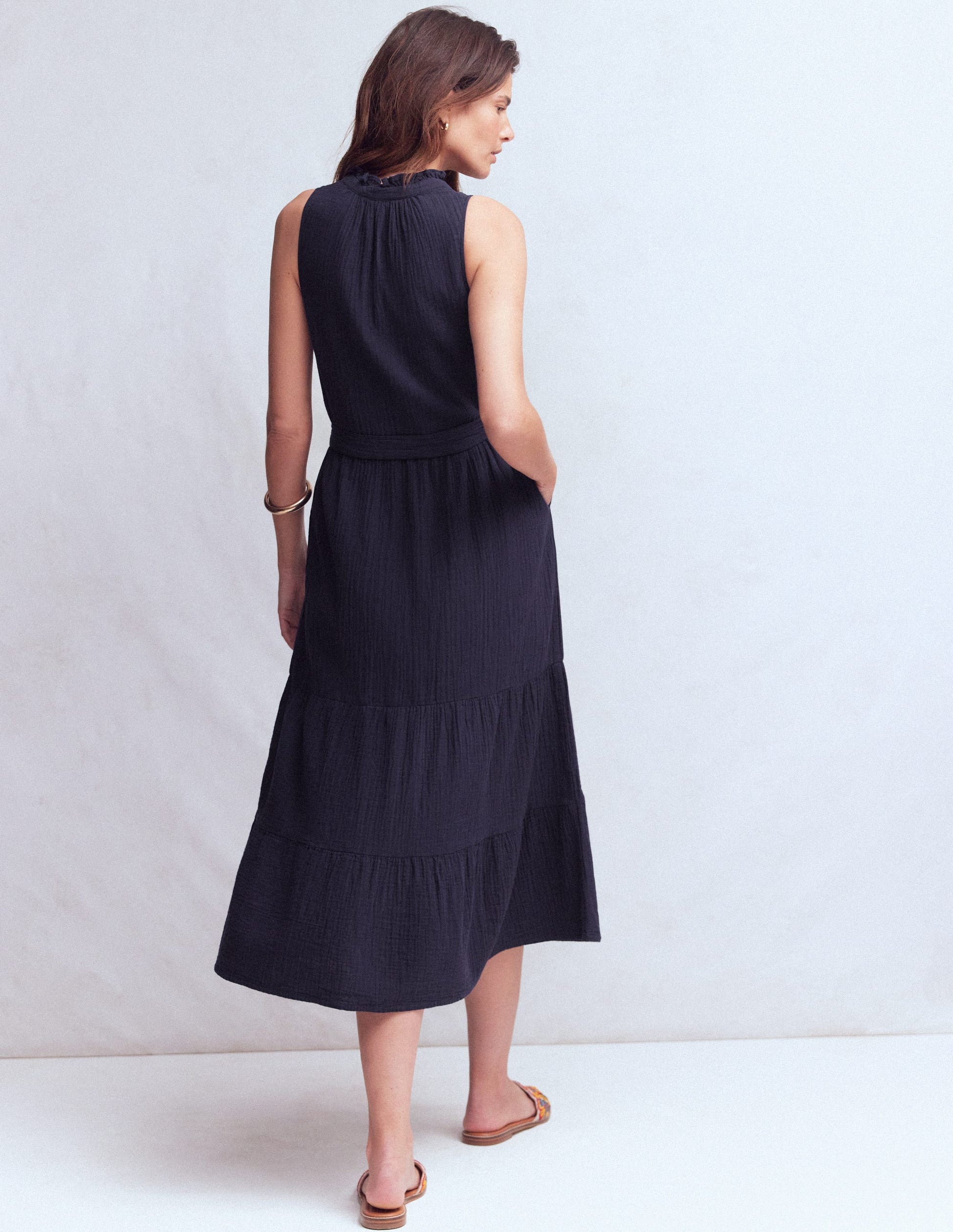 Viv Double Cloth Maxi Dress-Navy-3