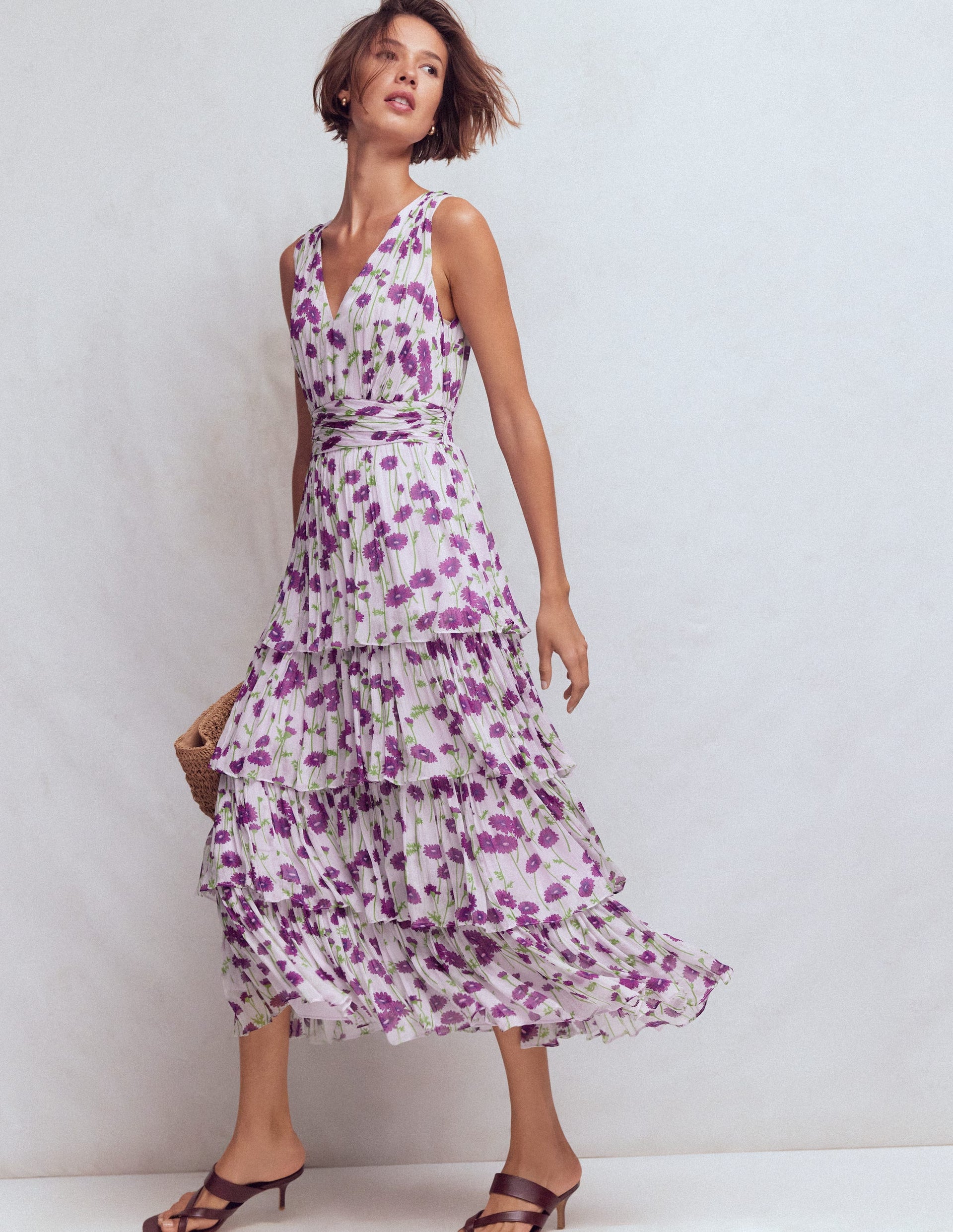 Boden Women's Tiered Sleeveless Dress in Purple