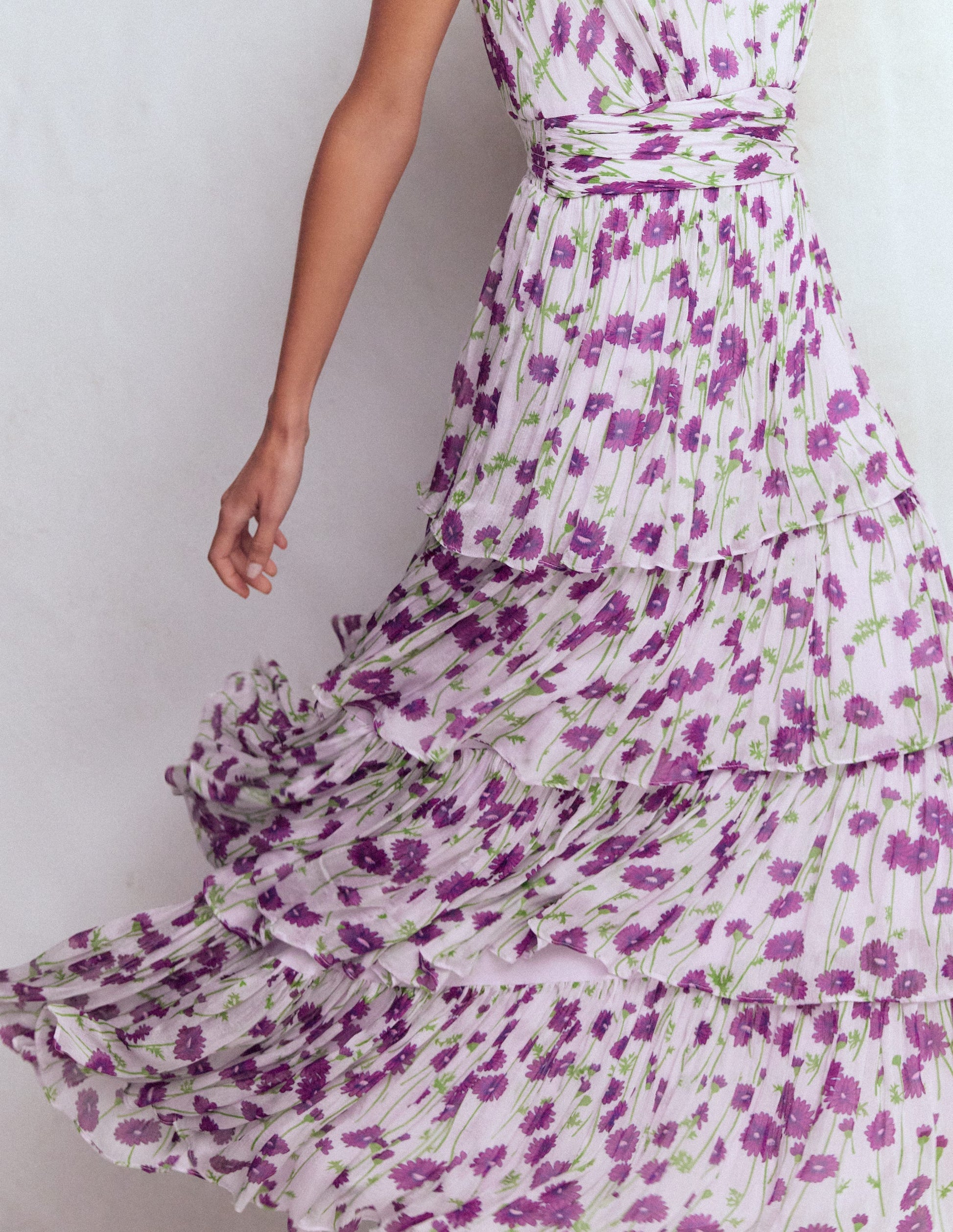 Tiered Sleeveless Dress-Purple Daisy Stems-2