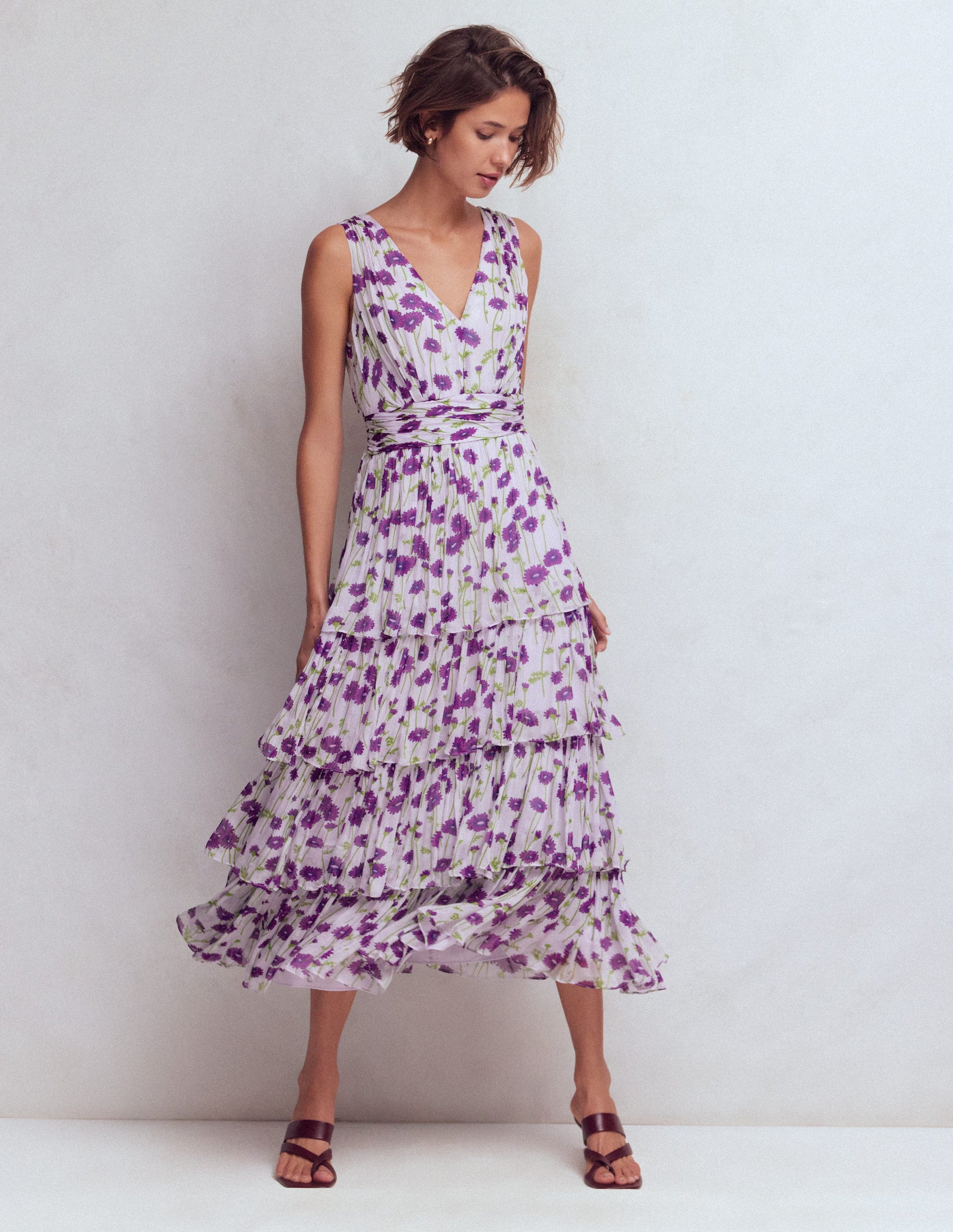 Boden Women's Tiered Sleeveless Dress in Purple