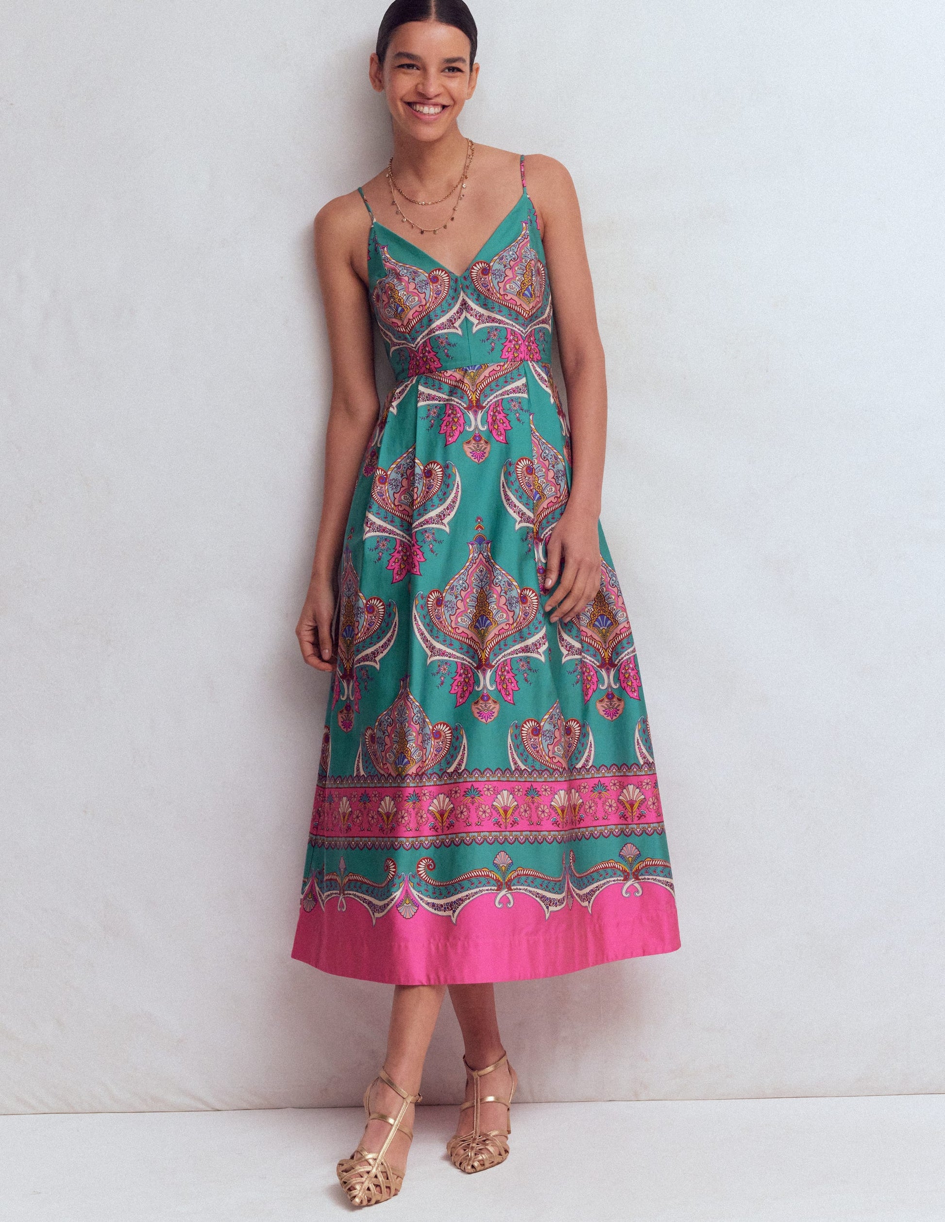 Empire Poplin Occasion Dress-Aurora Blue, Ornamental Charm | Boden USA Empire Poplin Occasion Dress-Aurora Blue, Ornamental Charm | Boden USA