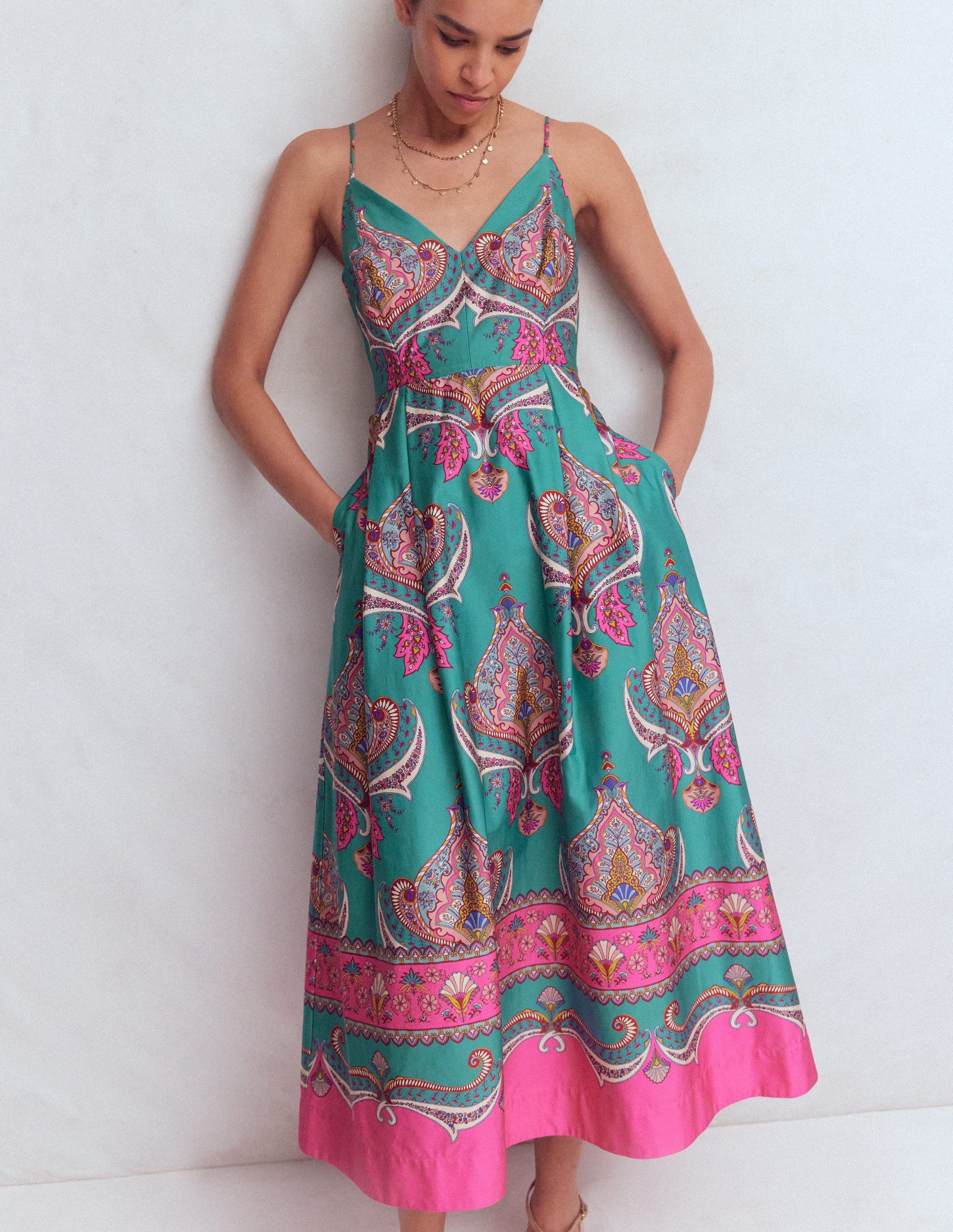 Empire Poplin Occasion Dress-Aurora Blue, Ornamental Charm | Boden USA Empire Poplin Occasion Dress-Aurora Blue, Ornamental Charm | Boden USA