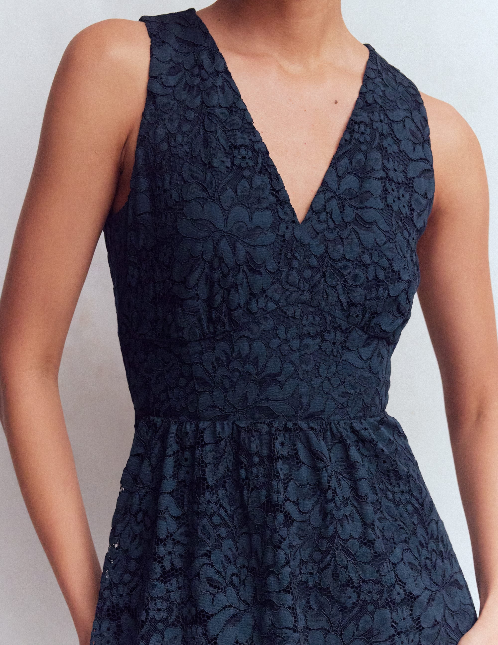 Boden Women's Lace Plunge Neck Panel Dress in Blue
