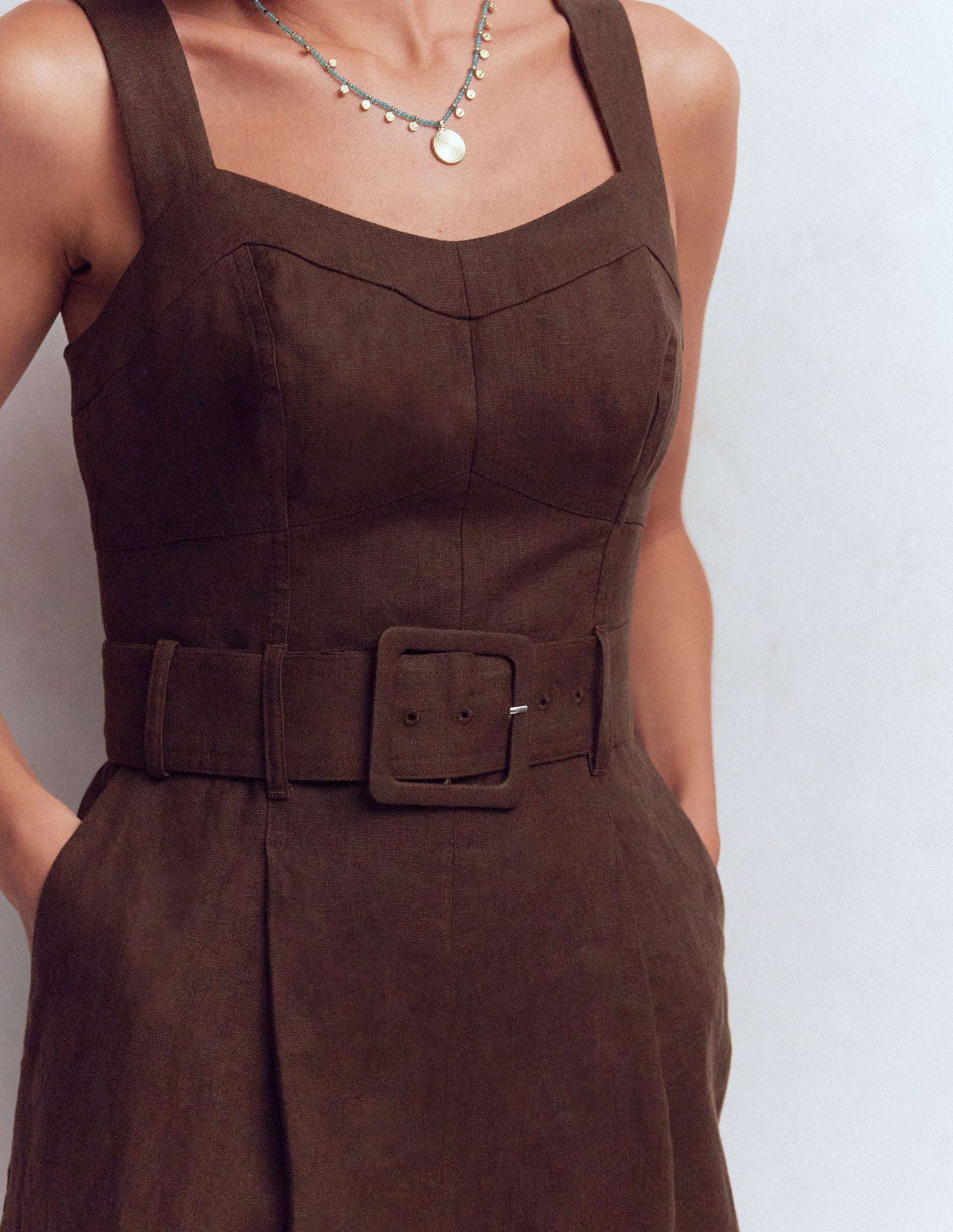 Panelled Bodice Linen Jumpsuit-Bitter Chocolate-3