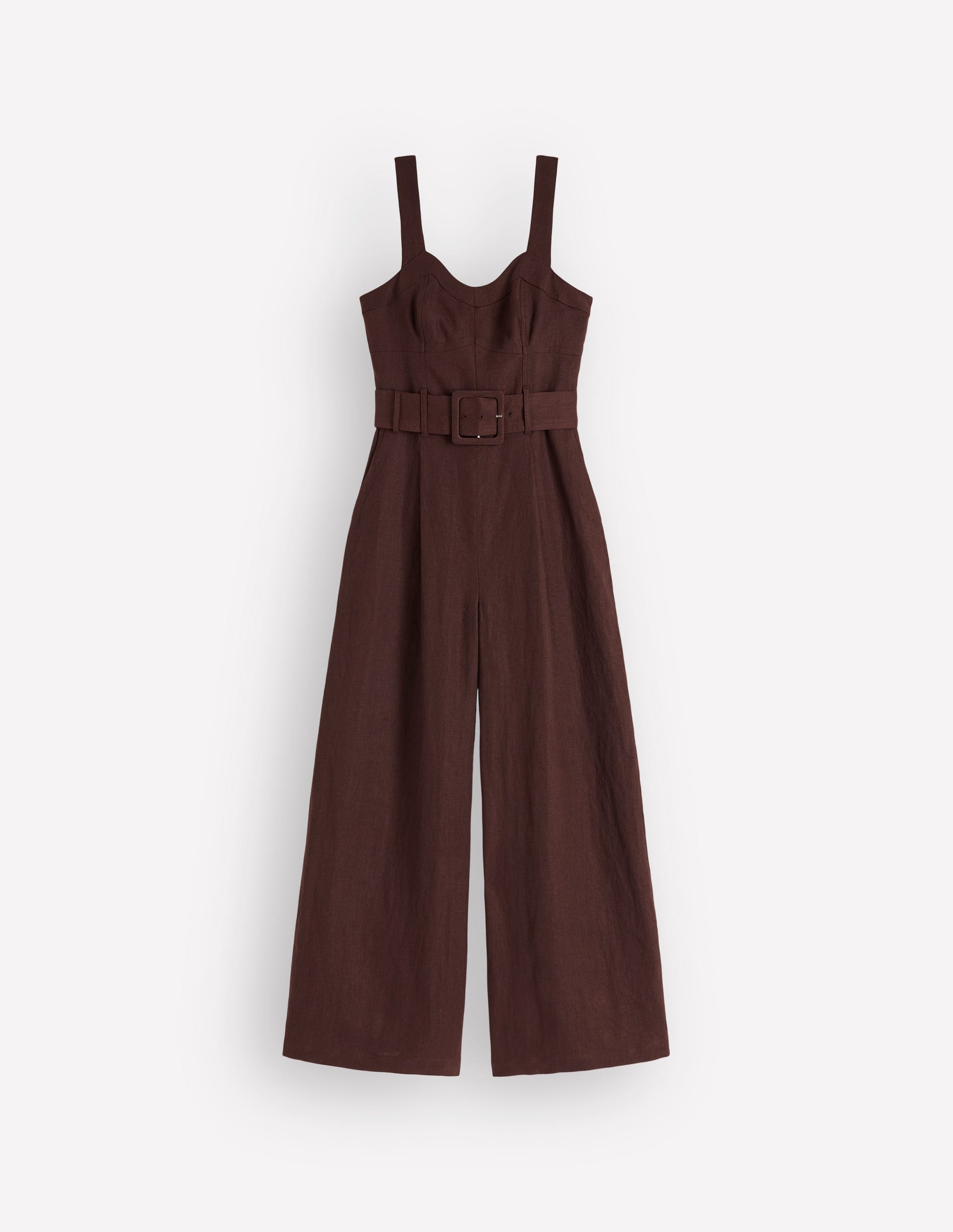 Panelled Bodice Linen Jumpsuit-Bitter Chocolate-7