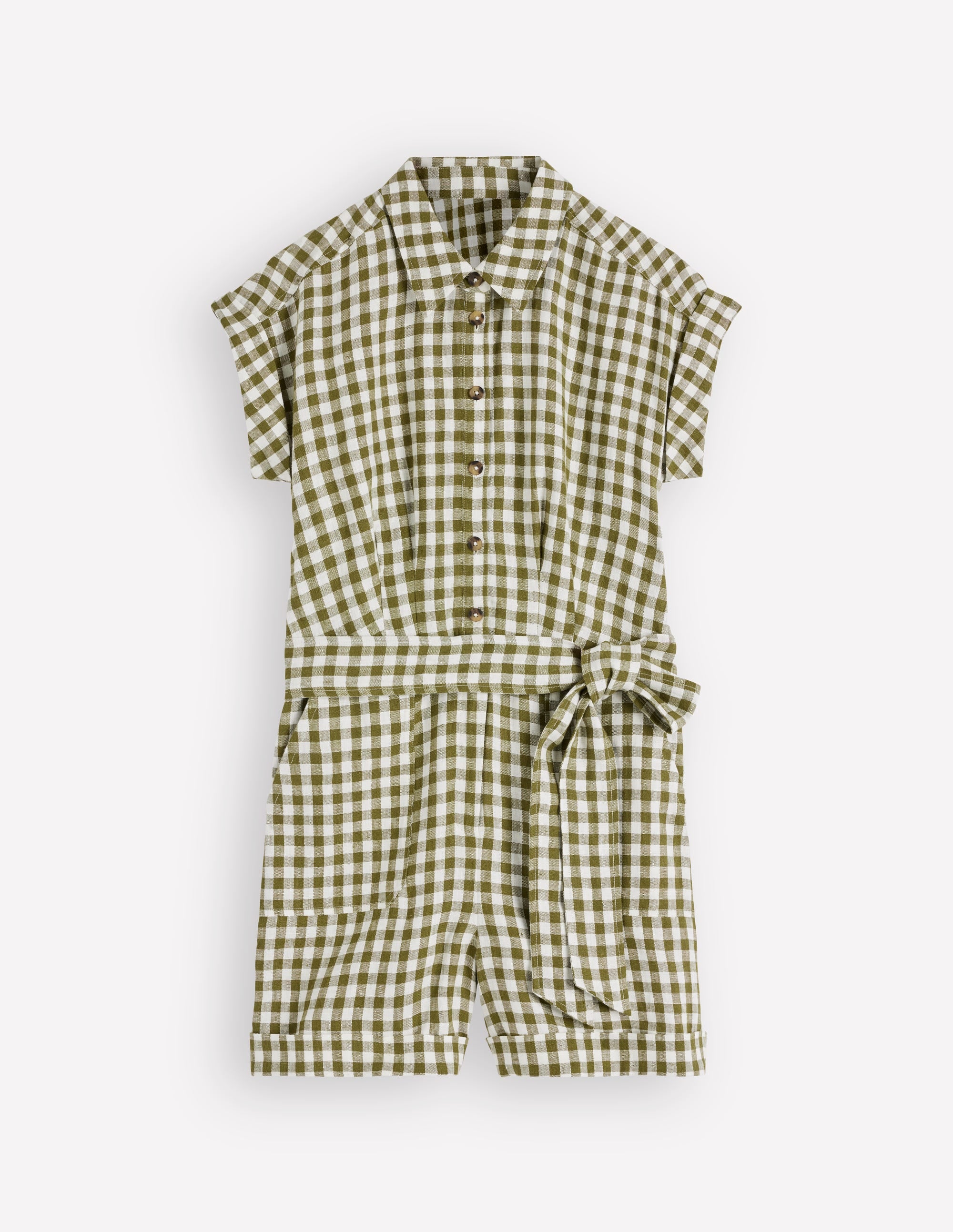 Kay Linen Playsuit-Olive, Ivory Gingham - Image 6