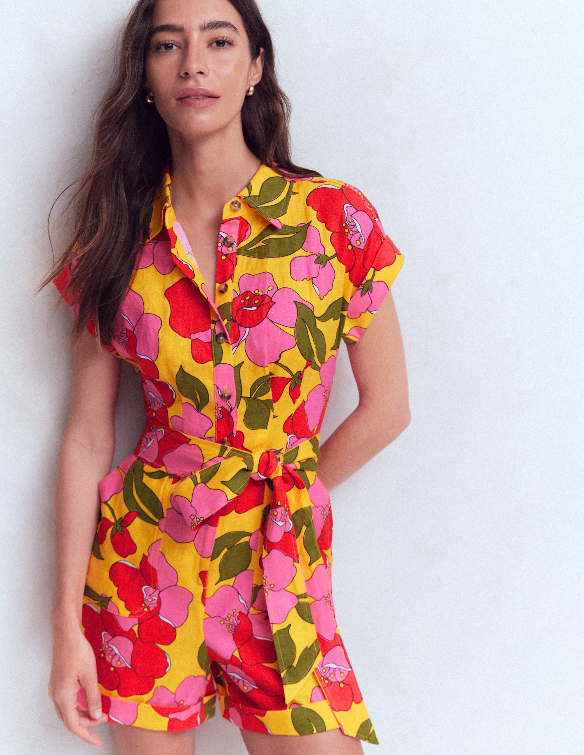 Kay Linen Playsuit-Yellow Radiant Bloom | Boden USA