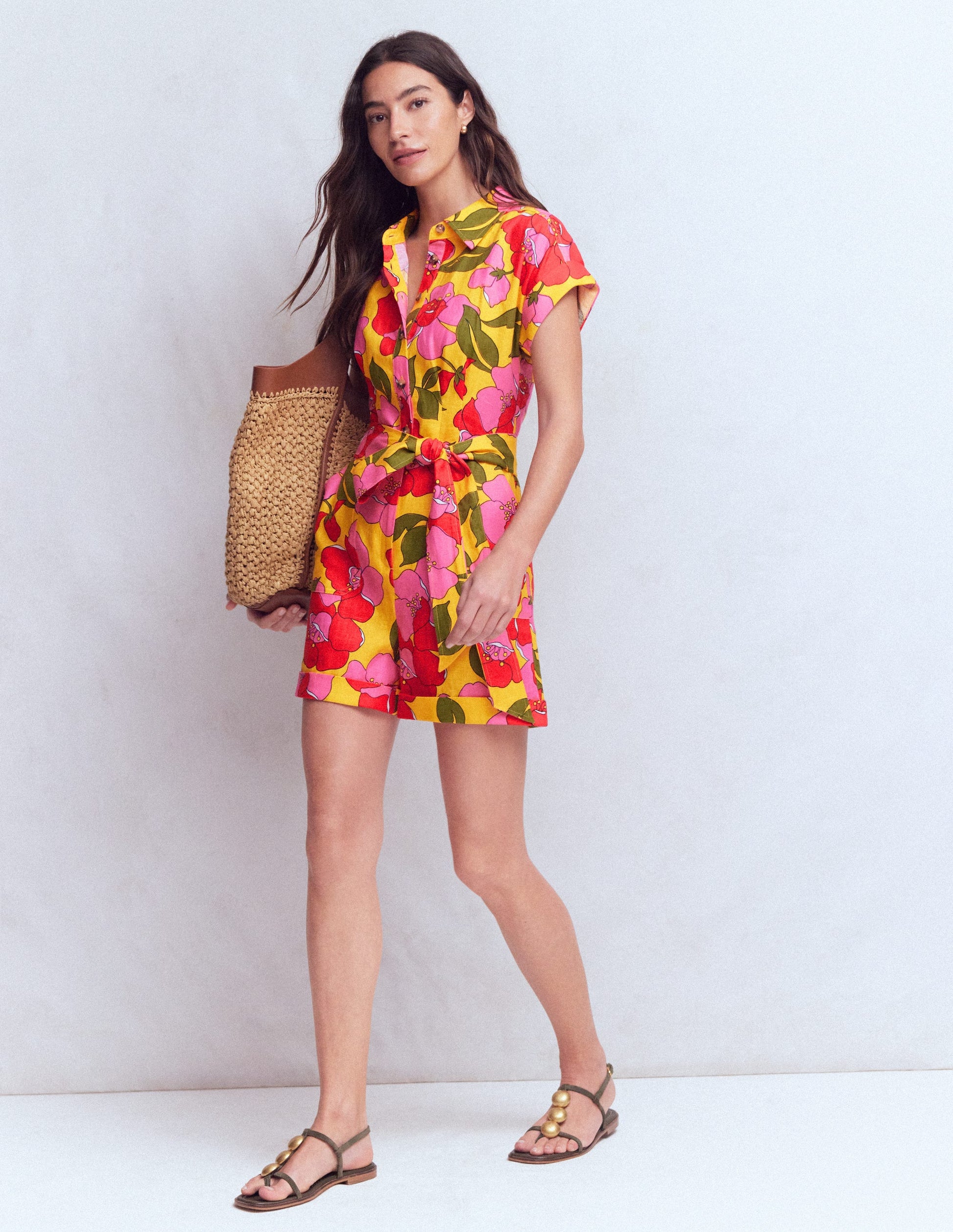 Kay Linen Playsuit-Yellow Radiant Bloom-5