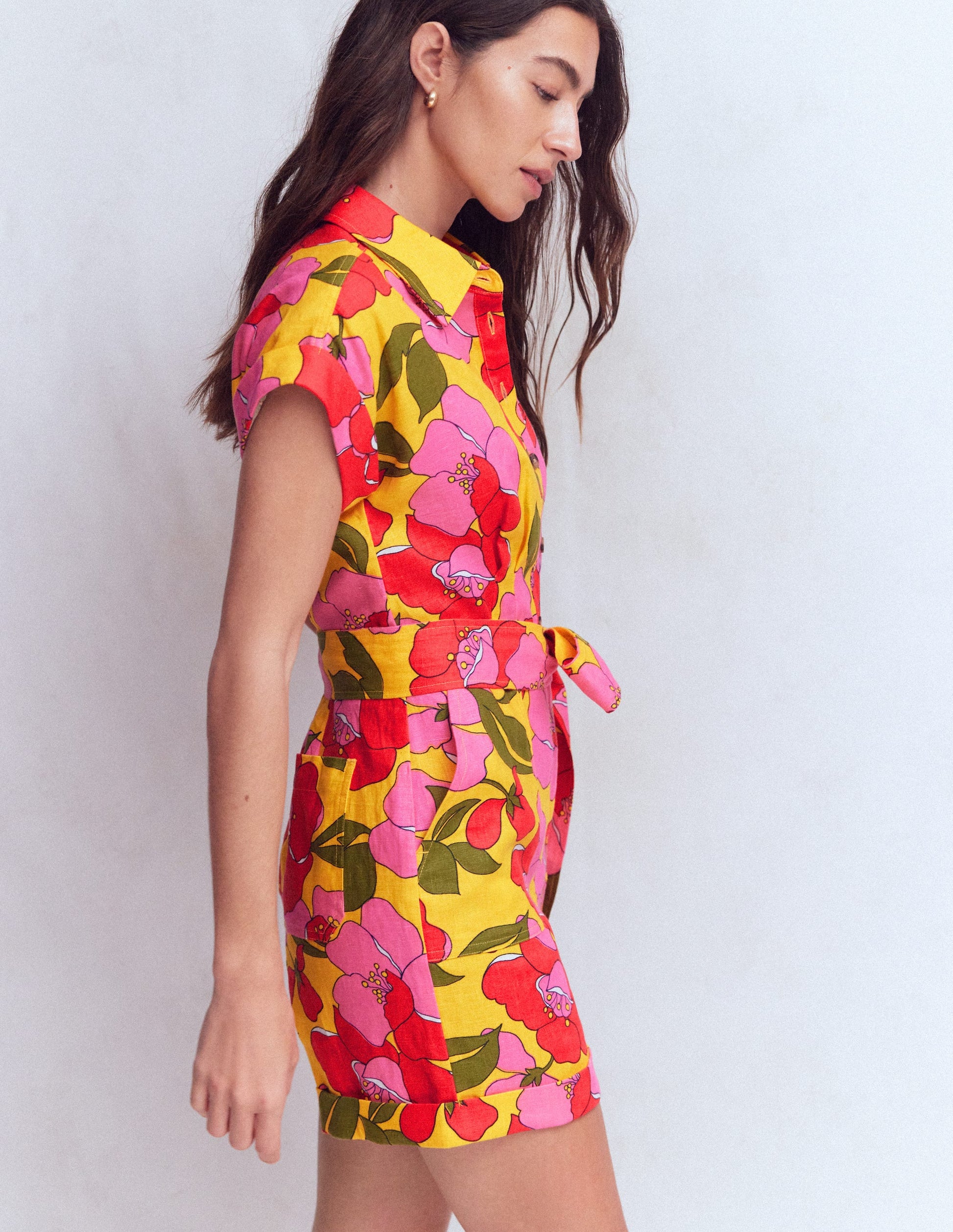 Kay Linen Playsuit-Yellow Radiant Bloom-6