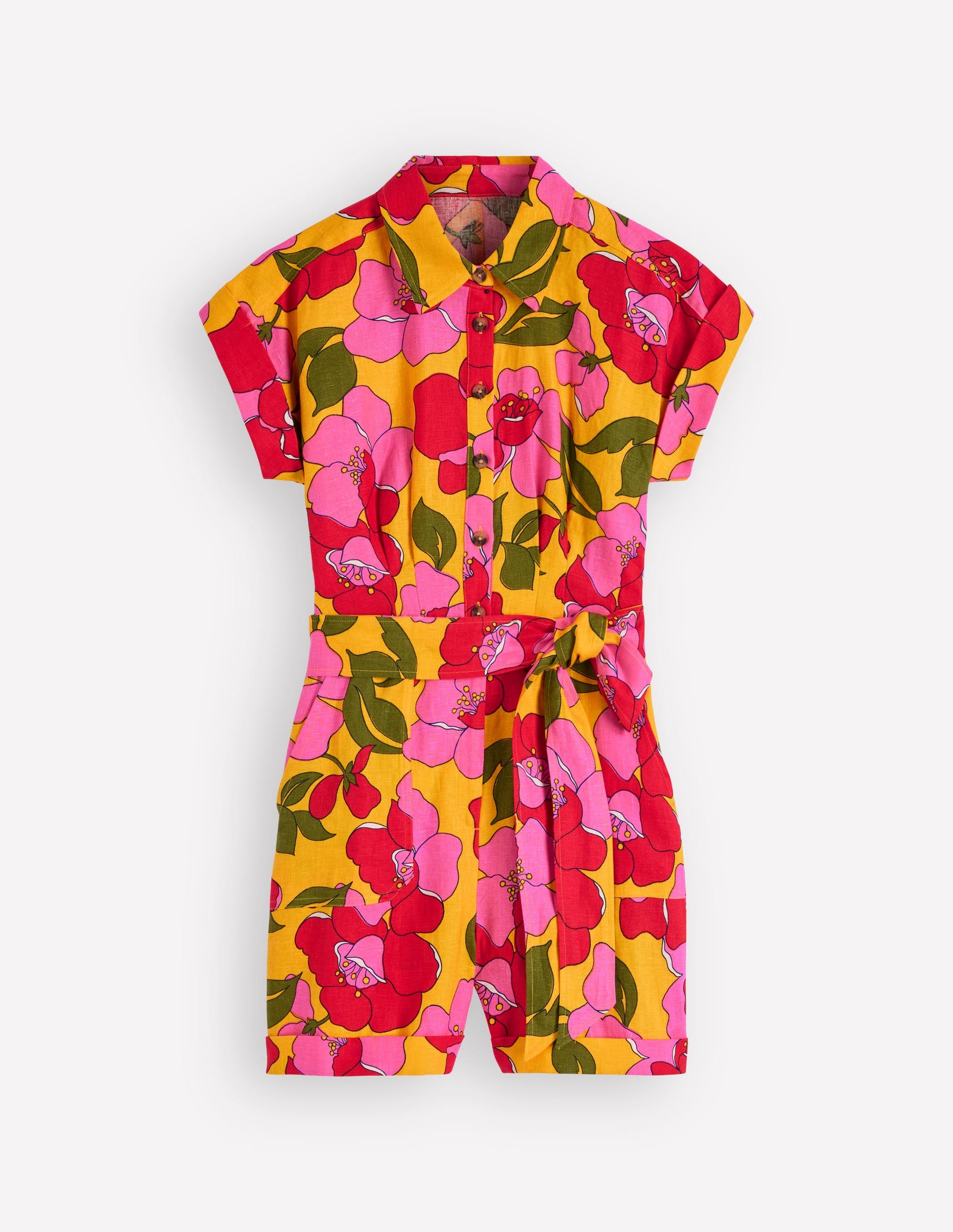 Kay Linen Playsuit-Yellow Radiant Bloom-7