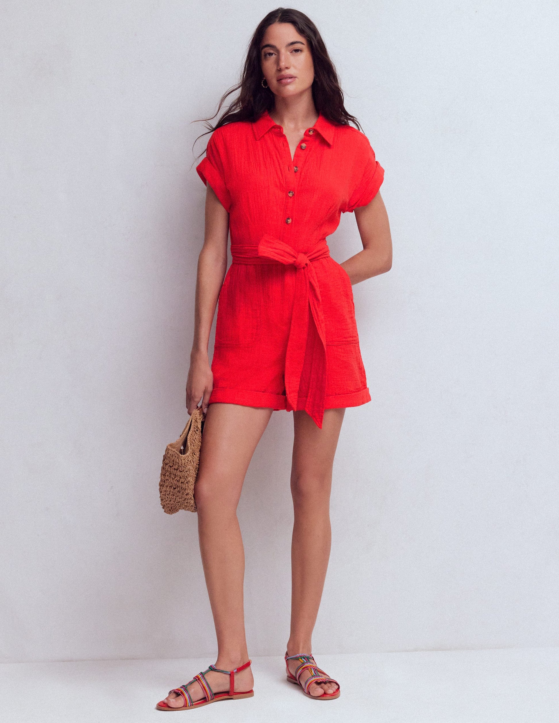 Kay Double Cloth Playsuit-Poppy Red-1