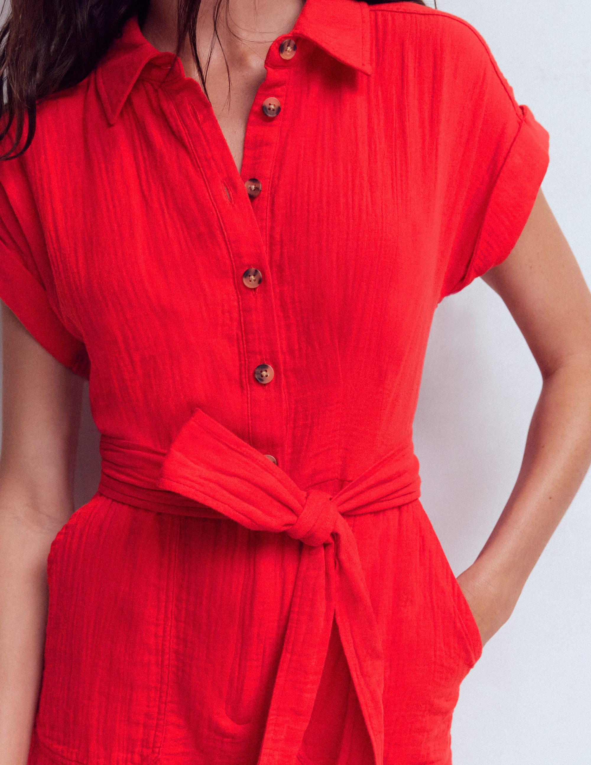 Kay Double Cloth Playsuit-Poppy Red - Image 2