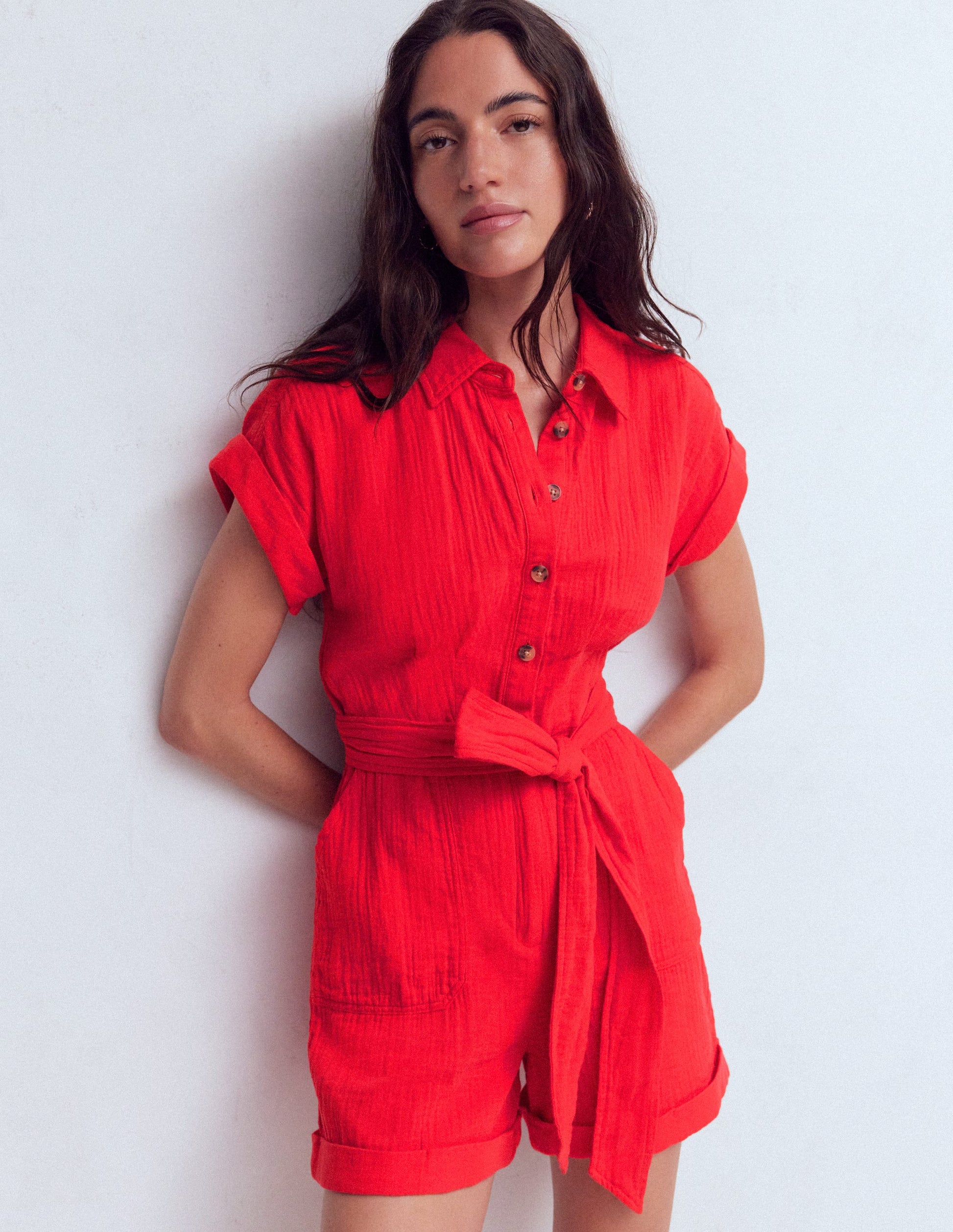Kay Double Cloth Playsuit-Poppy Red-4
