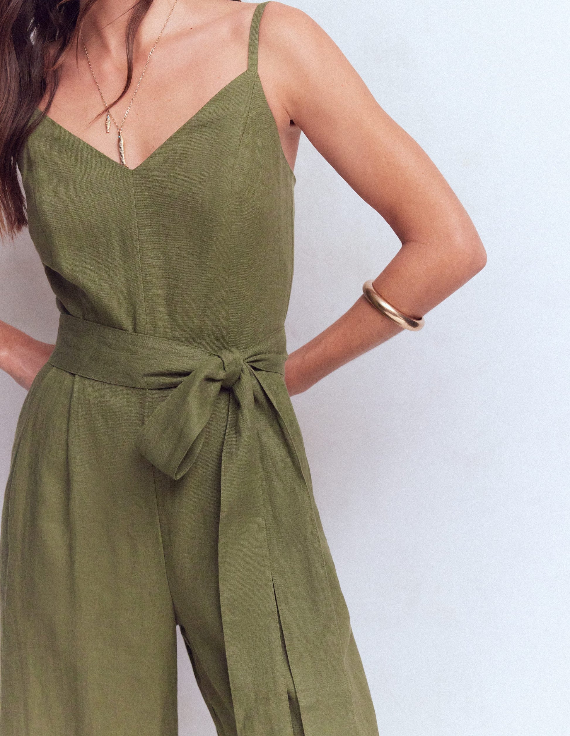 Strappy Linen Jumpsuit-Winter Moss-3