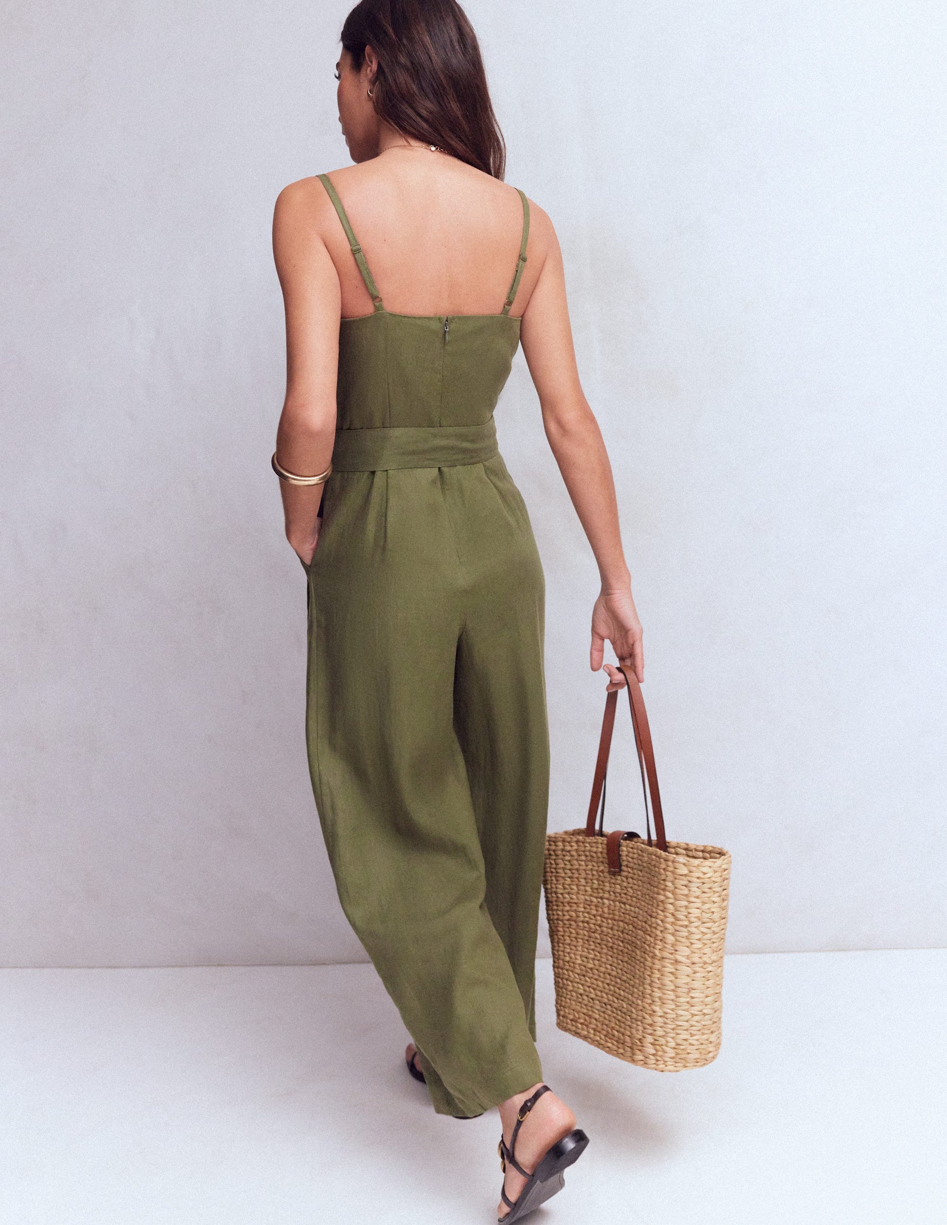 Strappy Linen Jumpsuit-Winter Moss-4