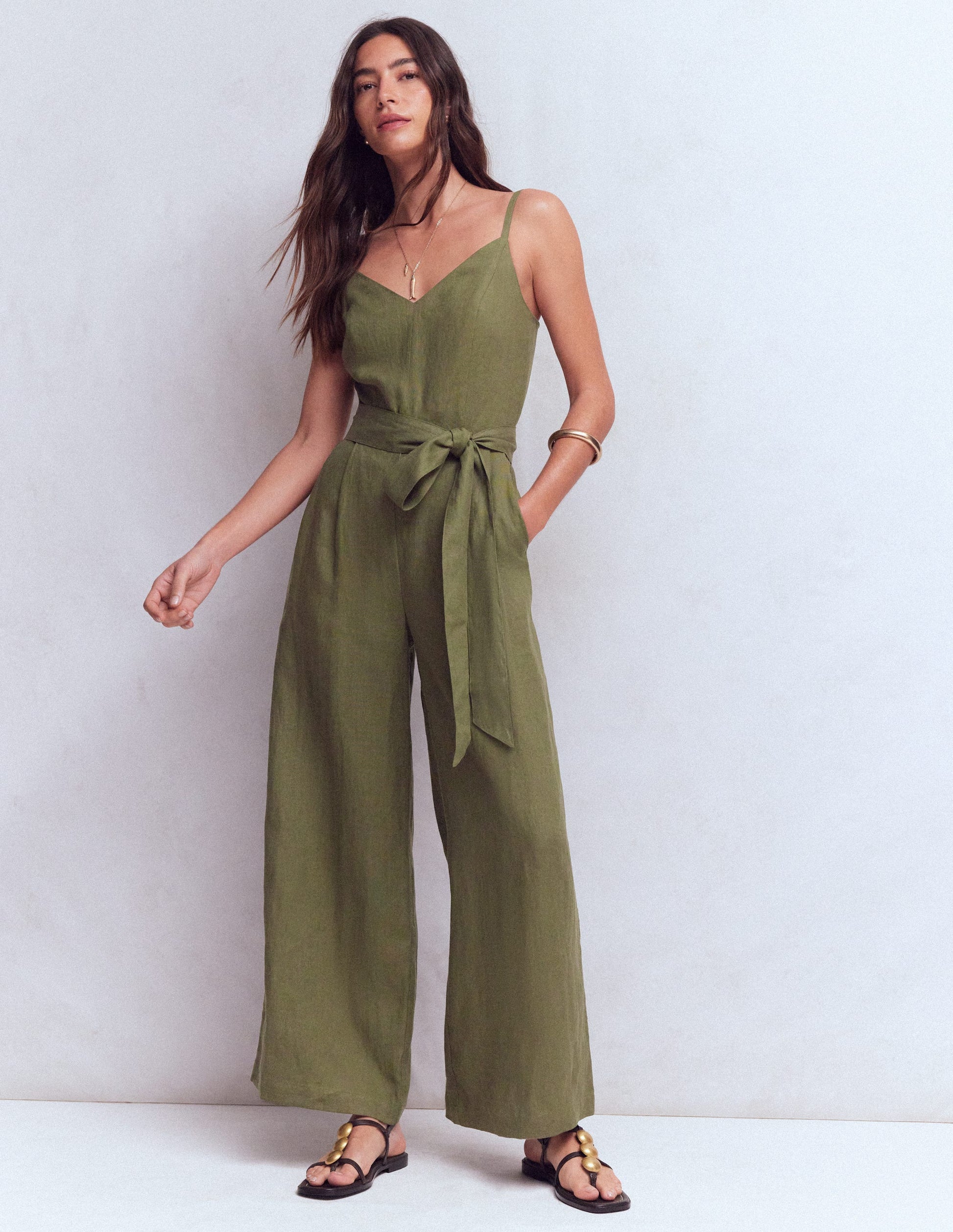 Strappy Linen Jumpsuit-Winter Moss-6