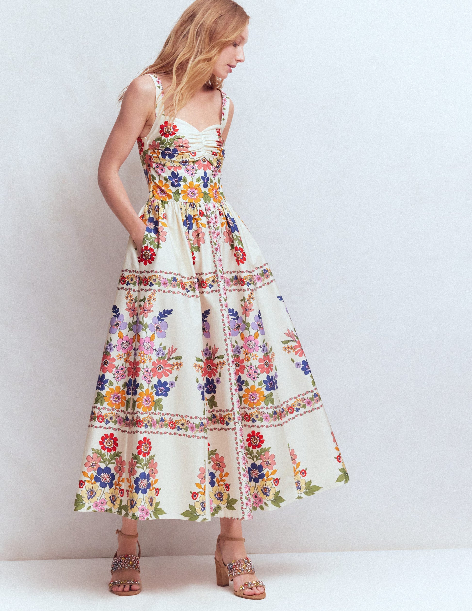 Fit and Flare Midi Dress-Multi Meadow Flowers Lattice | Boden USA Fit and Flare Midi Dress-Multi Meadow Flowers Lattice | Boden USA